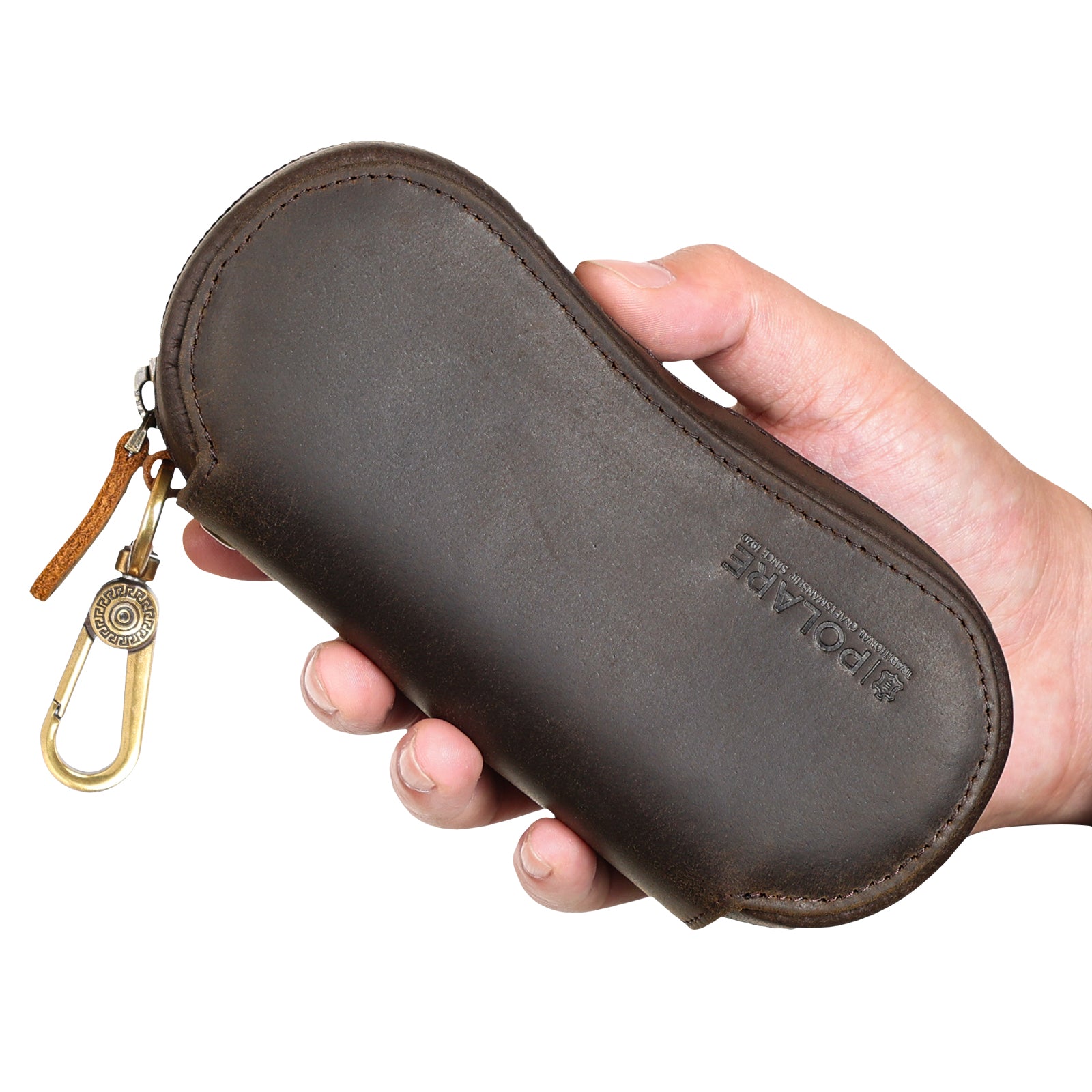 Full Grain Leather Glasses Case Safety Sunglasses Case with YKK Zipper