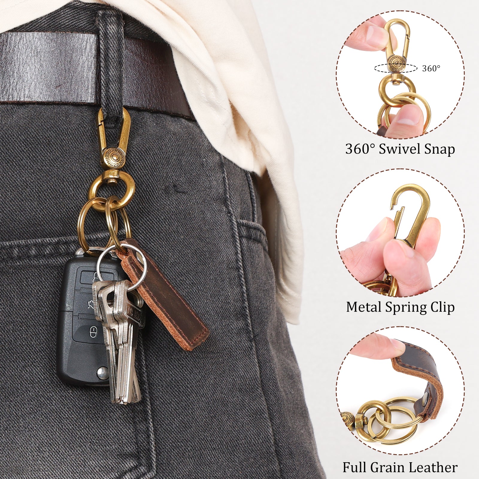 Full Grain Leather Universal Keychains Car Keys Holder (Details)