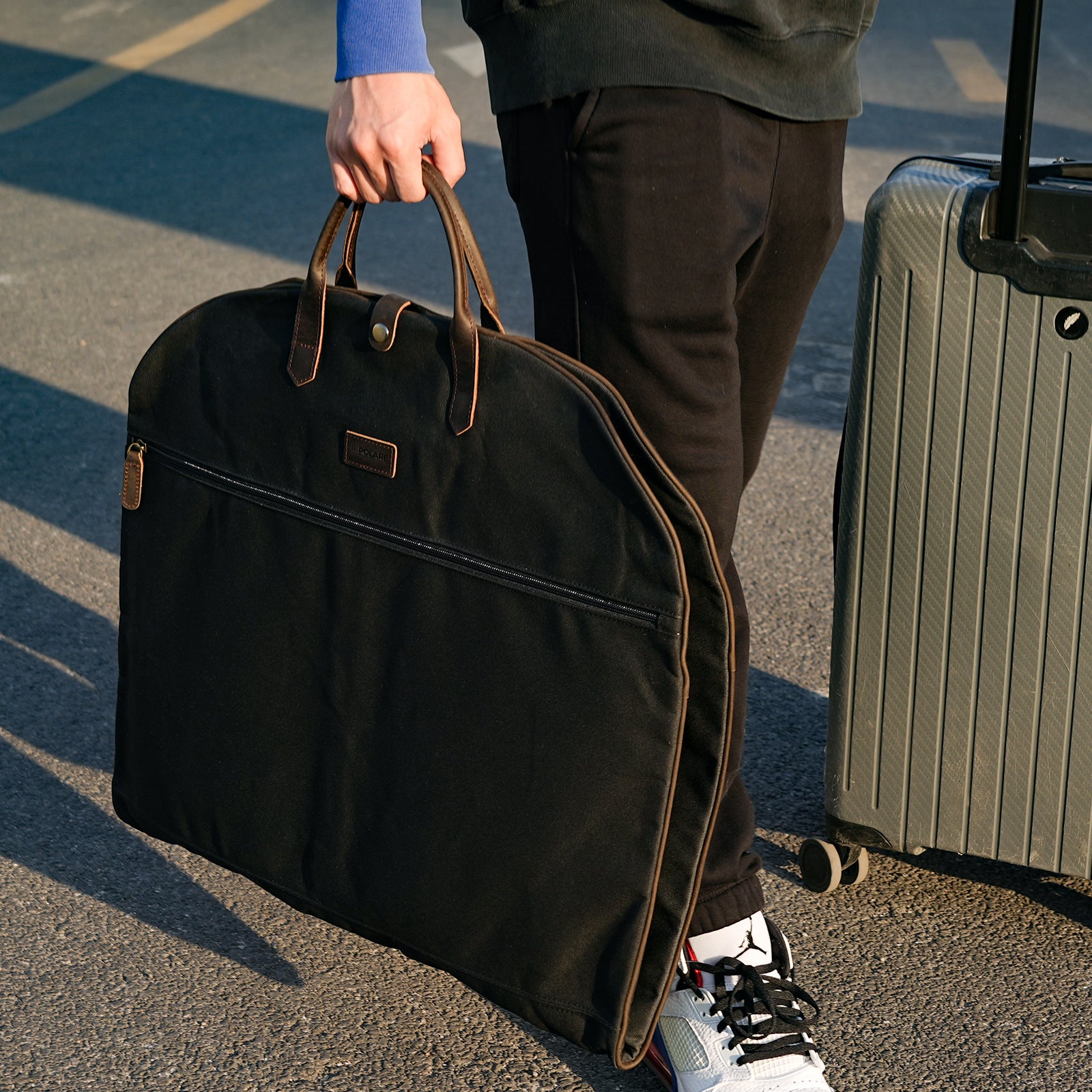 Full Grain Leather Trim Waxed Canvas Carry On Garment Bag (vintage waxed canvas suit bag)