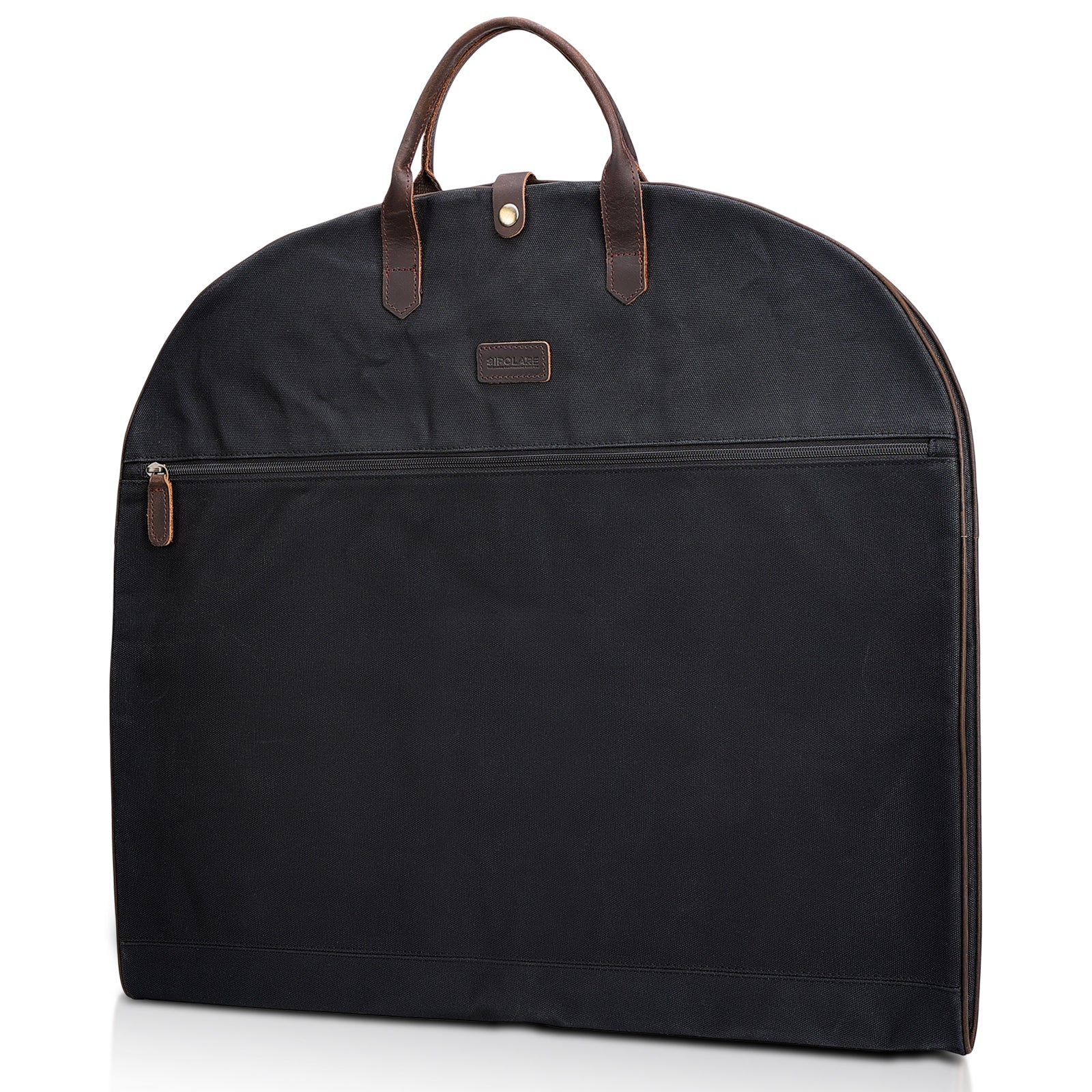 Full Grain Leather Trim Waxed Canvas Carry On Garment Bag (Black)