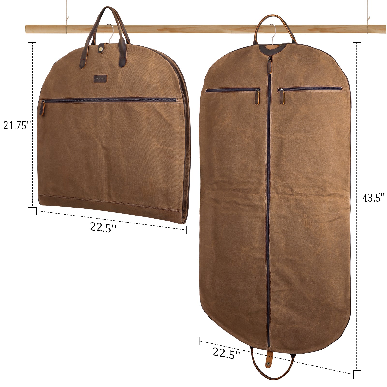 Full Grain Leather Trim Waxed Canvas Carry On Garment Bag (Dimension)