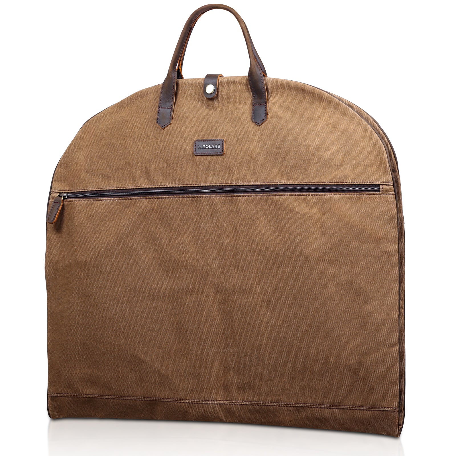 Full Grain Leather Trim Waxed Canvas Carry On Garment Bag (Brown)