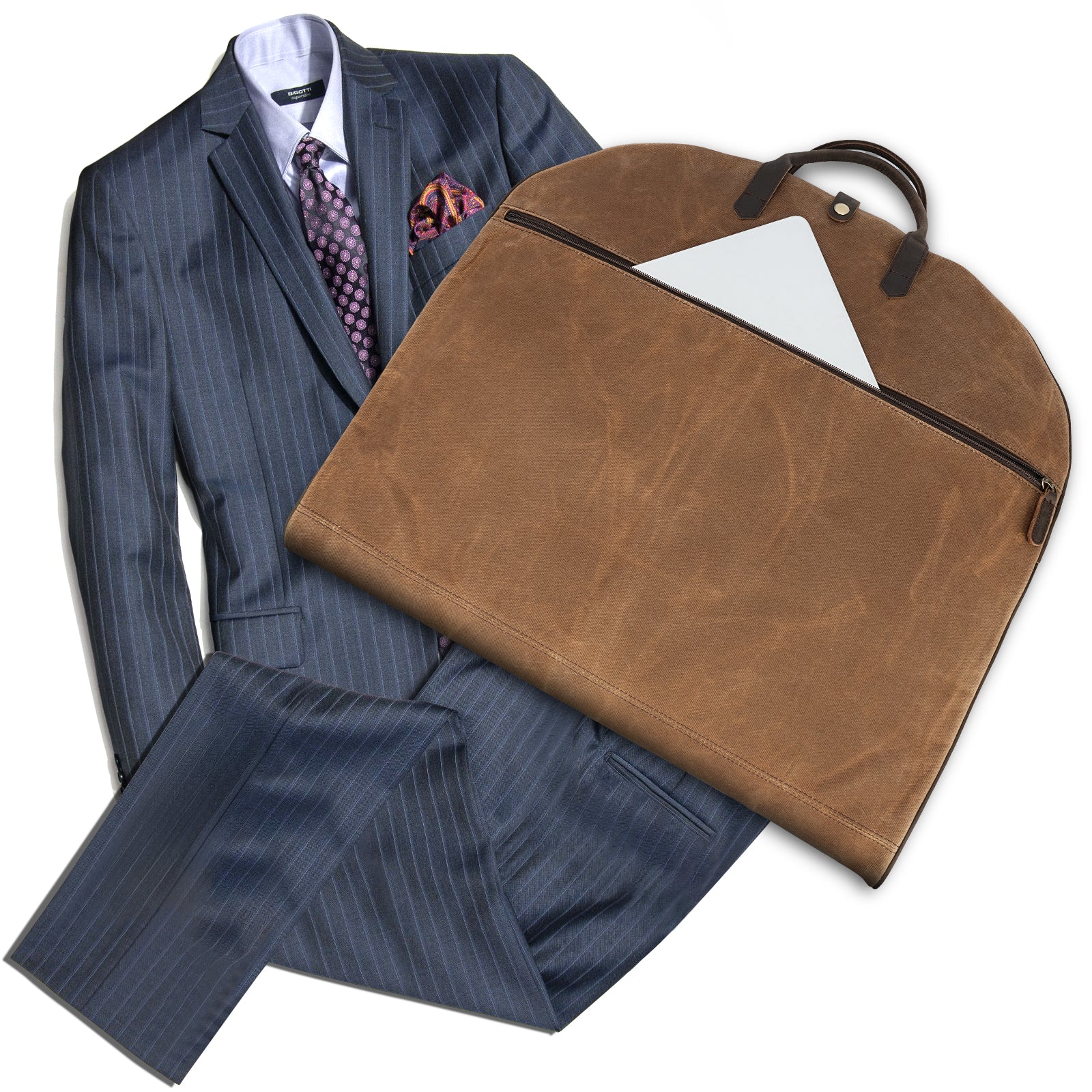 Full Grain Leather Trim Waxed Canvas Carry On Garment Bag (garment bag for travel)