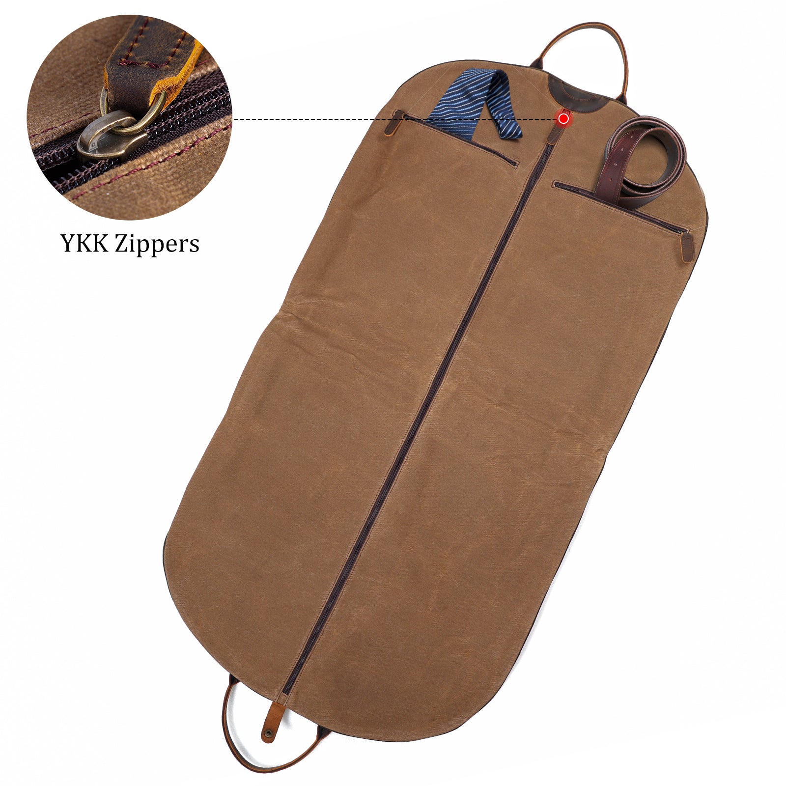 Full Grain Leather Trim Waxed Canvas Carry On Garment Bag (Inside/Details)