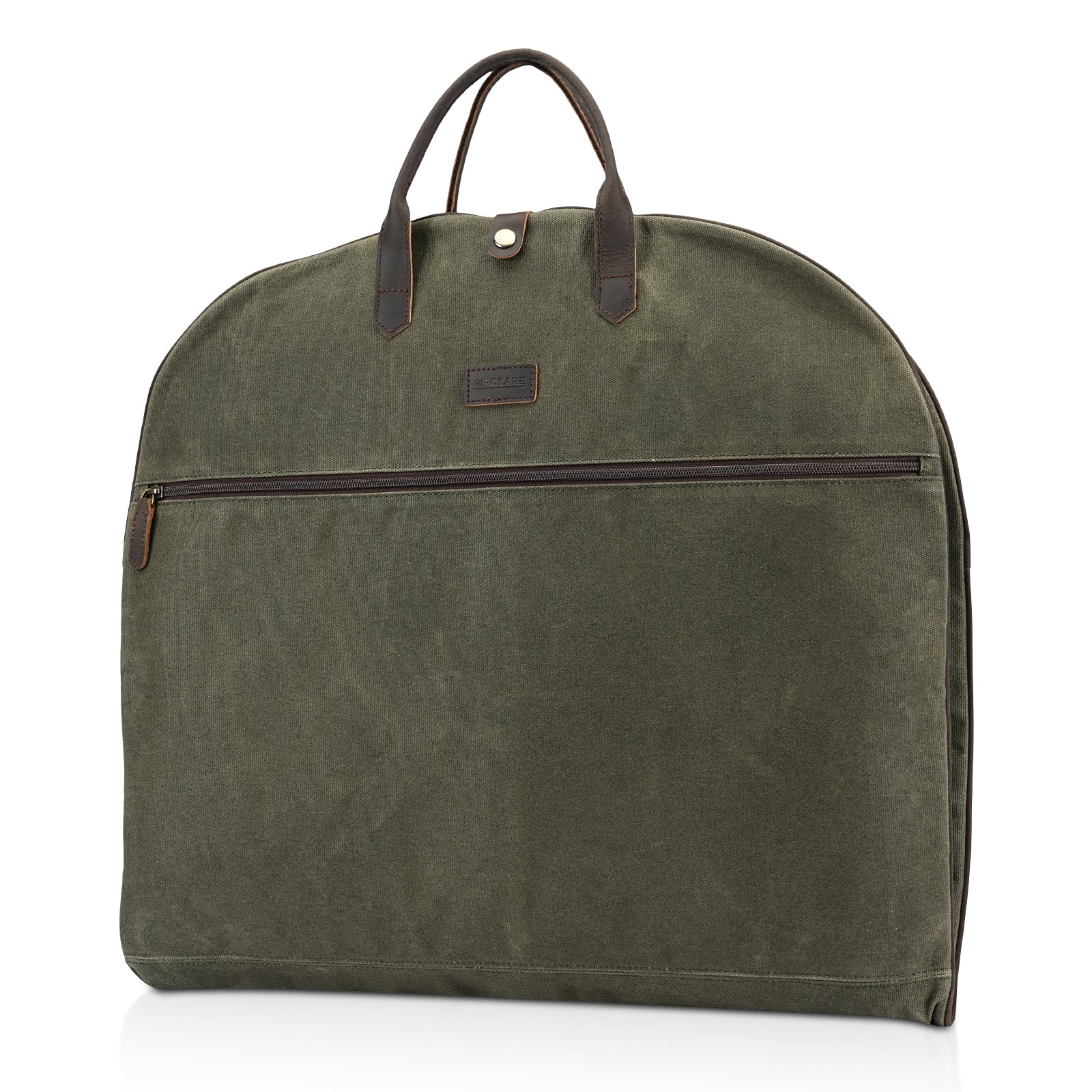 Full Grain Leather Trim Waxed Canvas Carry On Garment Bag (Army Green)