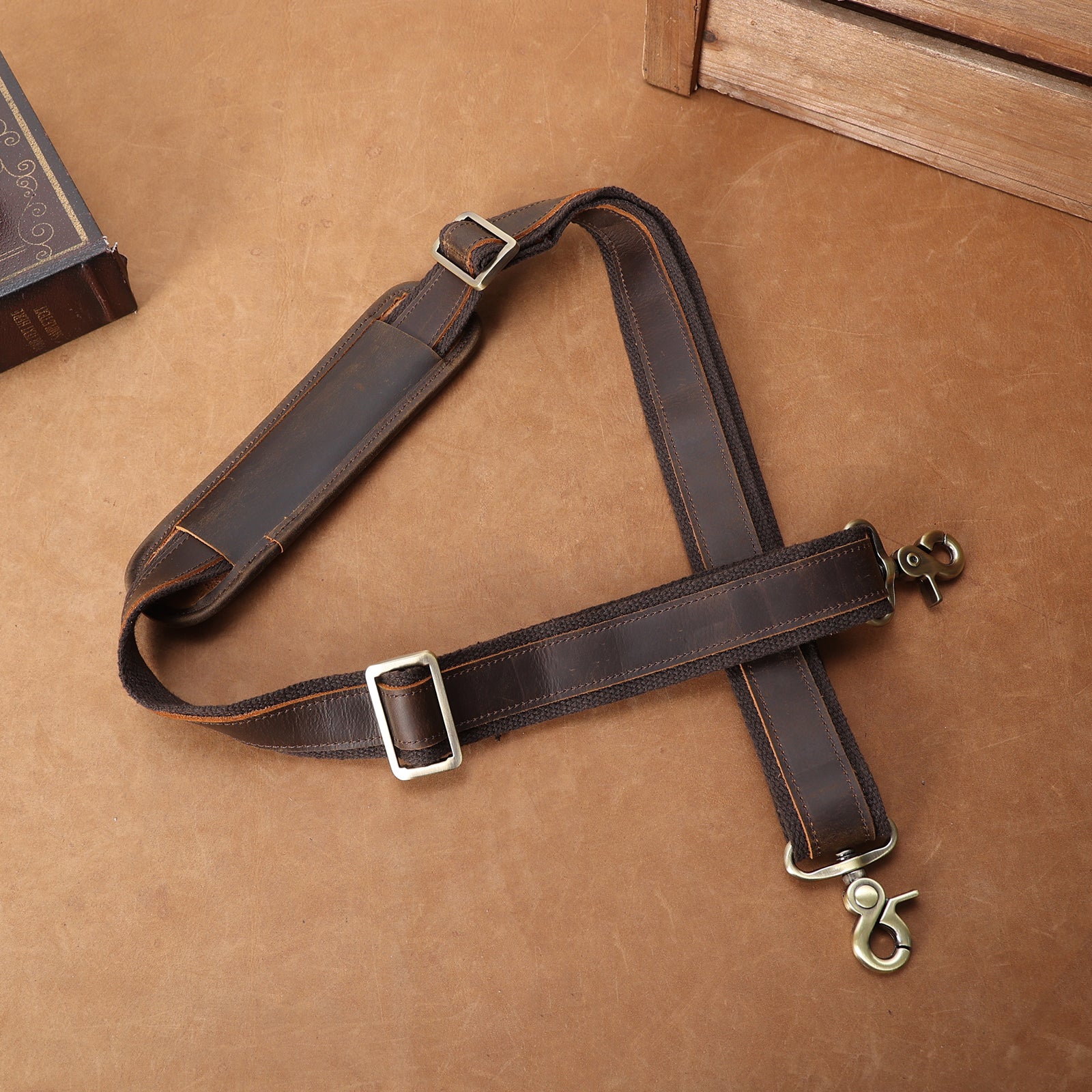 Leather Adjustable Replacement Shoulder Strap with Dual Buckles (Scenario Shows)