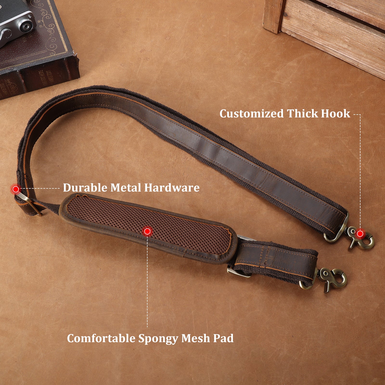 Leather Adjustable Replacement Shoulder Strap with Dual Buckles (Scenario Shows)