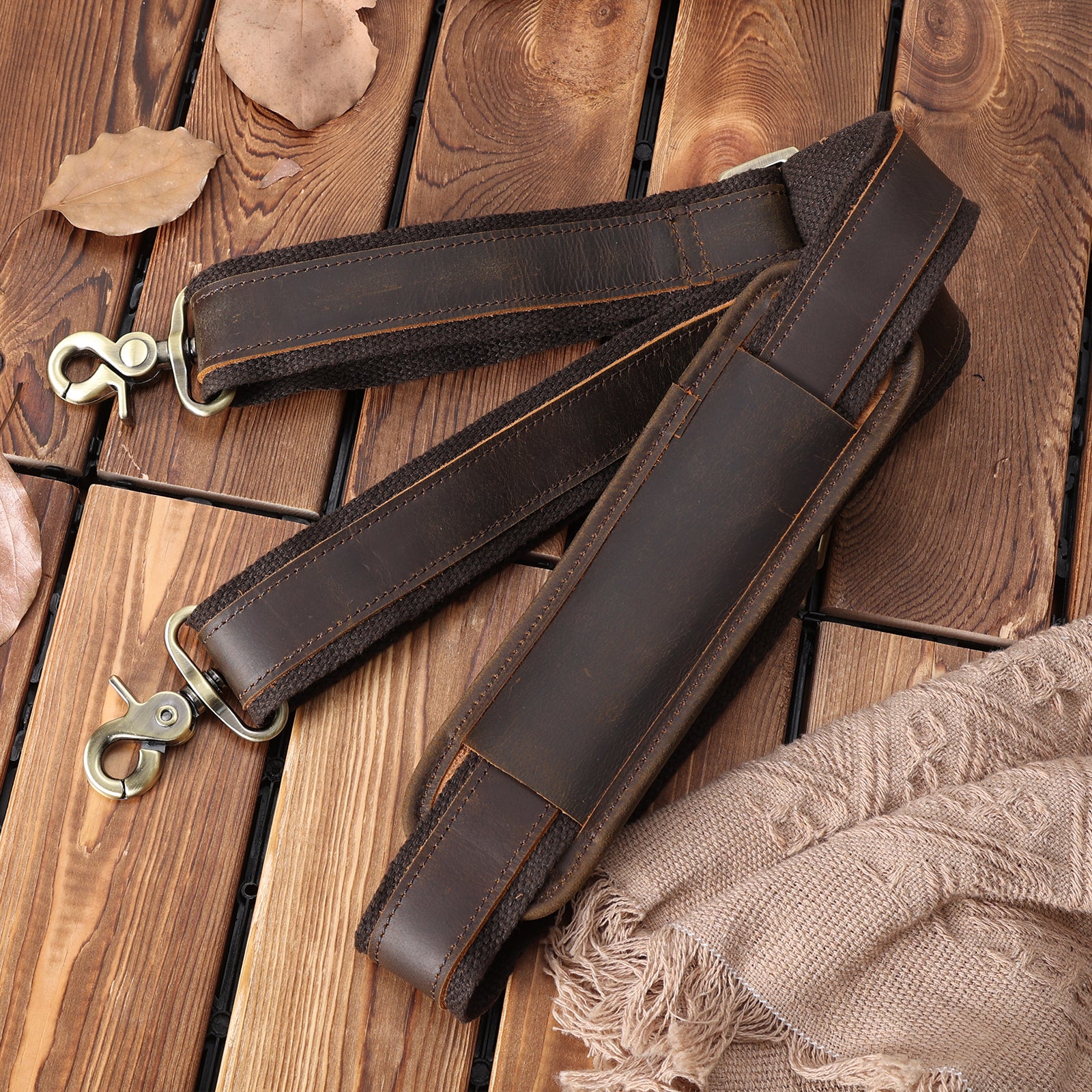 Leather Adjustable Replacement Shoulder Strap with Dual Buckles (Scenario Shows)