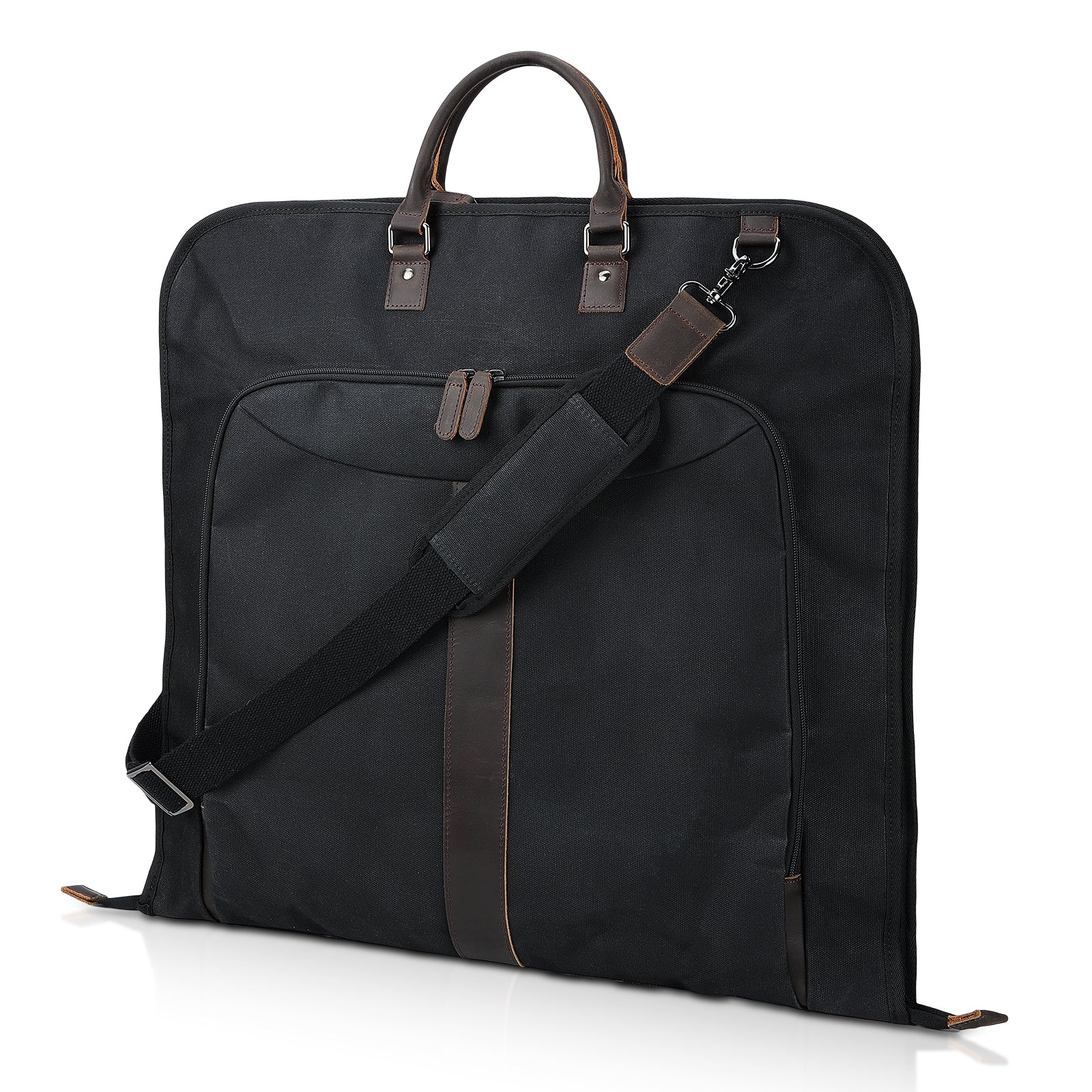 Waxed Canvas Full Grain Leather Trim Garment Carry On Bag (Black)