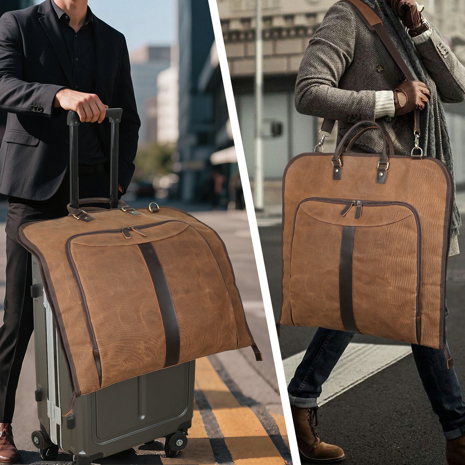 Waxed Canvas Full Grain Leather Trim Garment Carry On Bag (Model Display)