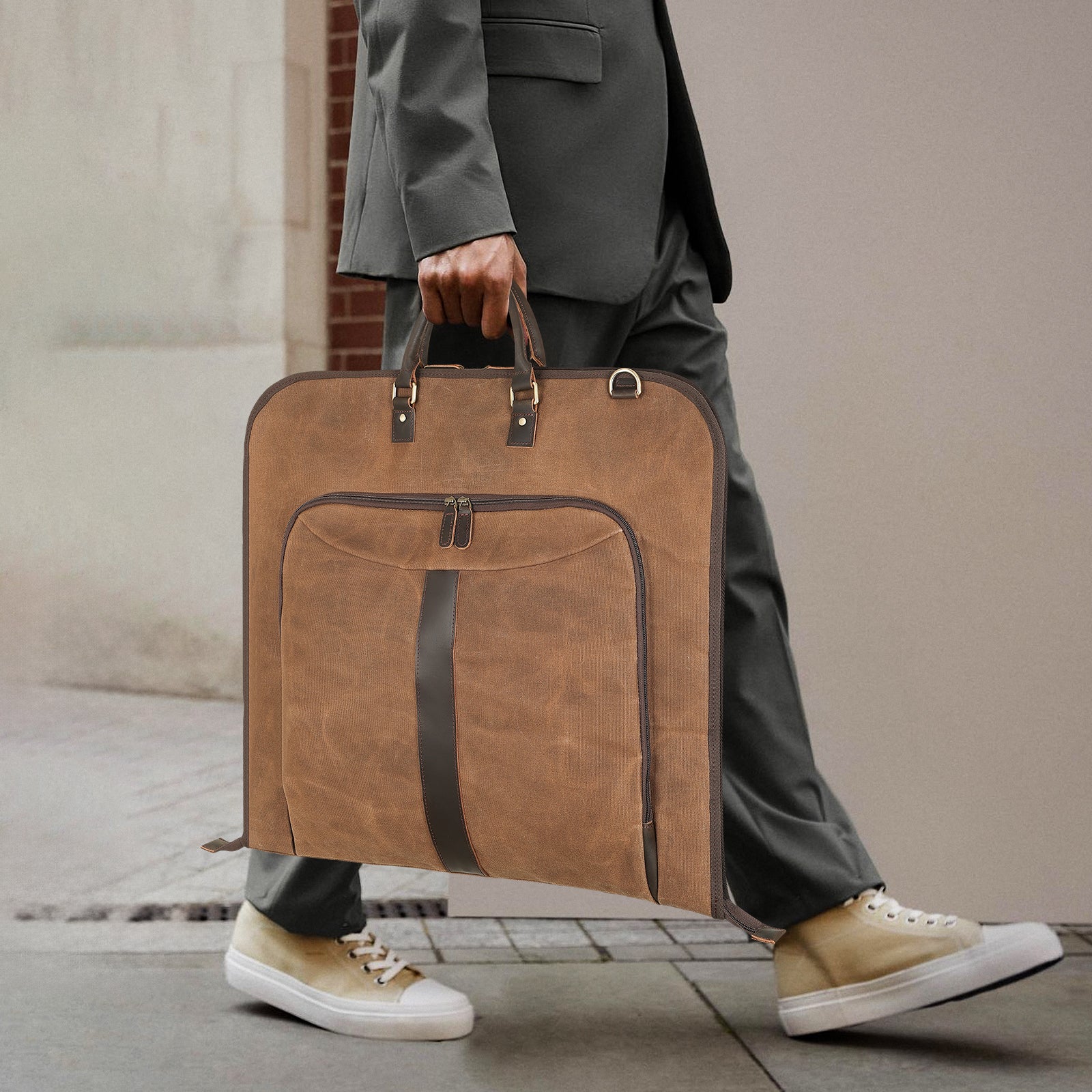 Waxed Canvas Full Grain Leather Trim Garment Carry On Bag (Model Display)