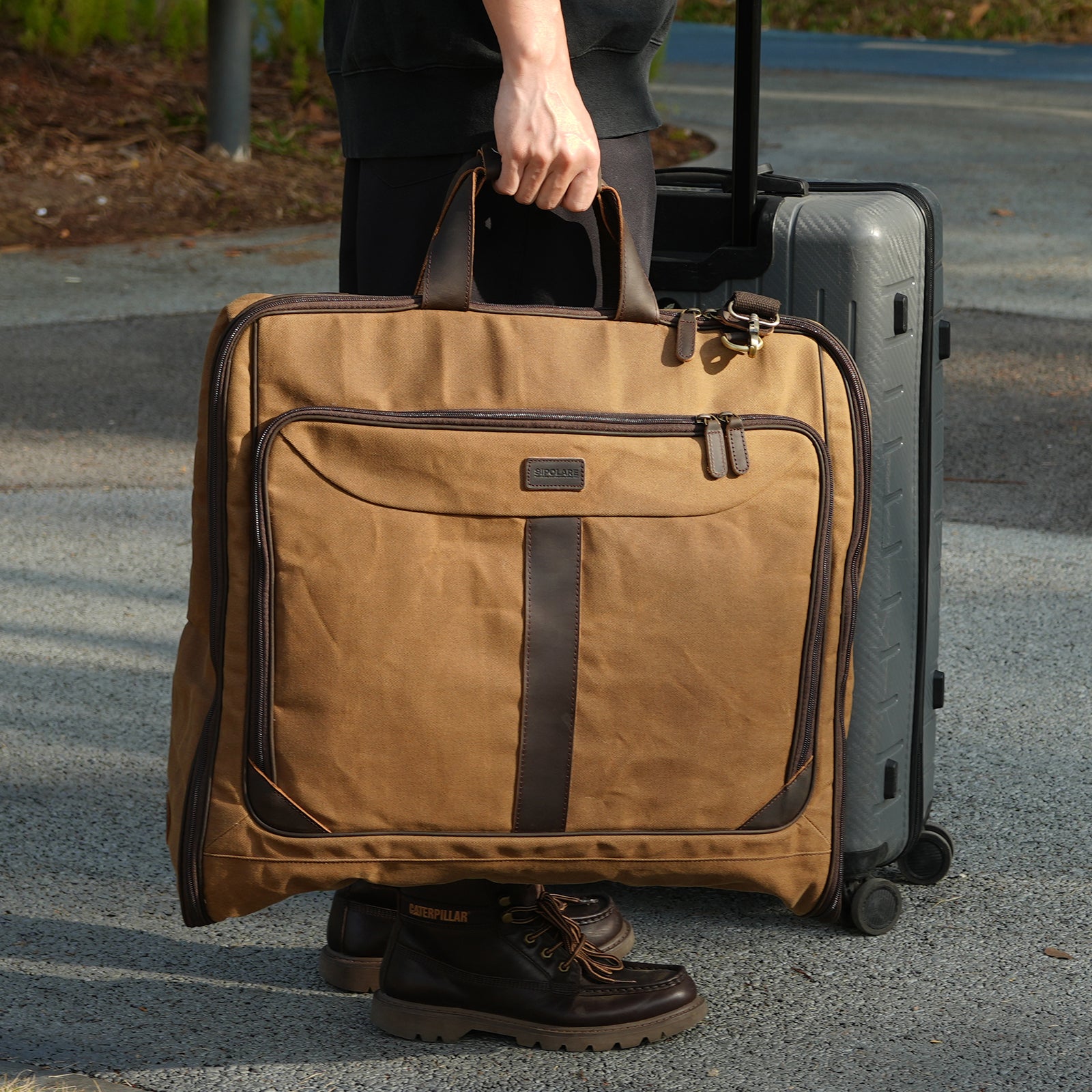 Polare Waxed Canvas Leather Trim Garment Carry on Bag (Waxed Canvas Garment Bag)