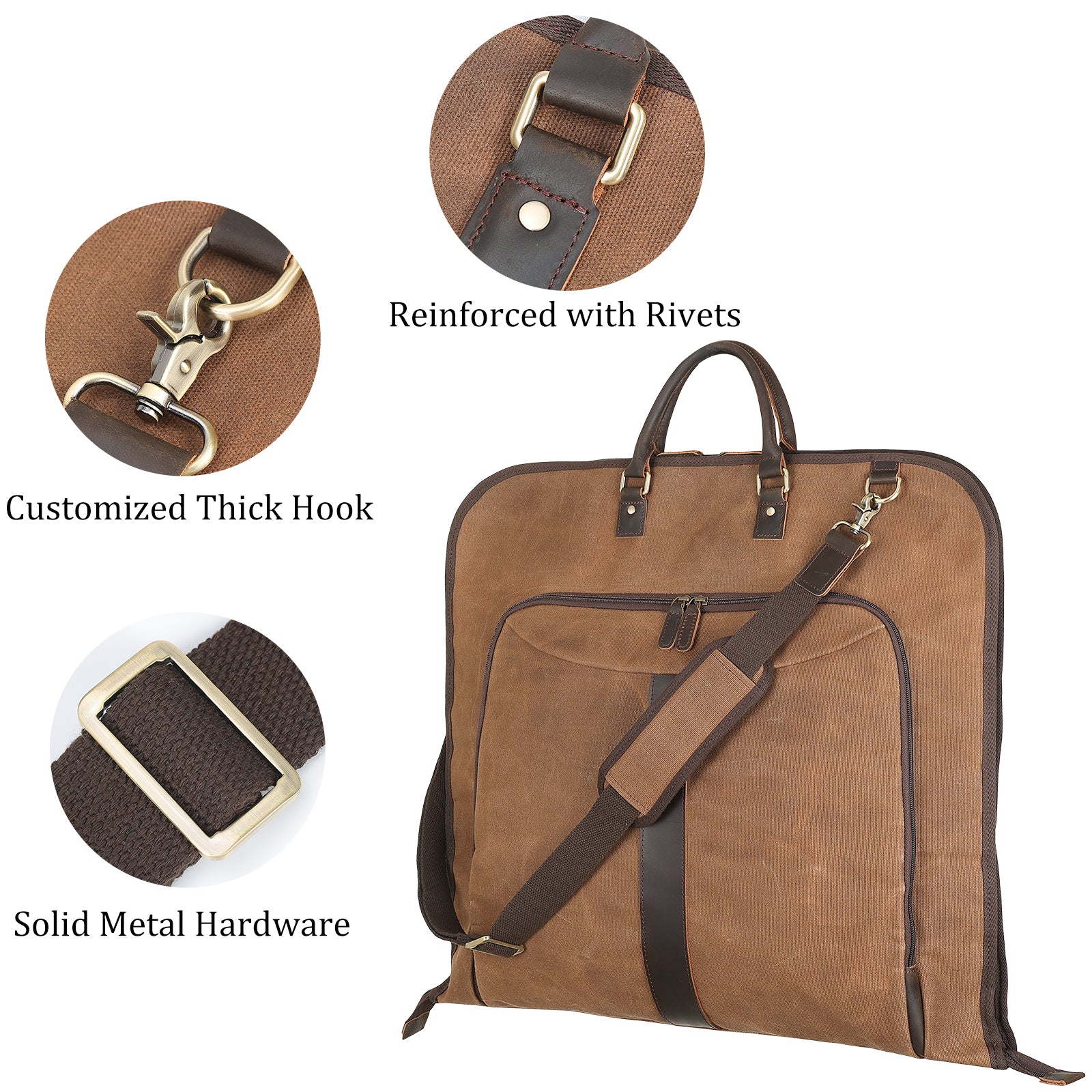 Waxed Canvas Full Grain Leather Trim Garment Carry On Bag (Details)