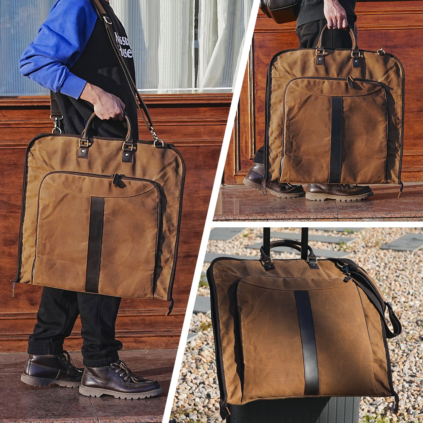 Waxed Canvas Full Grain Leather Trim Garment Carry On Bag (crossbody garment bag)