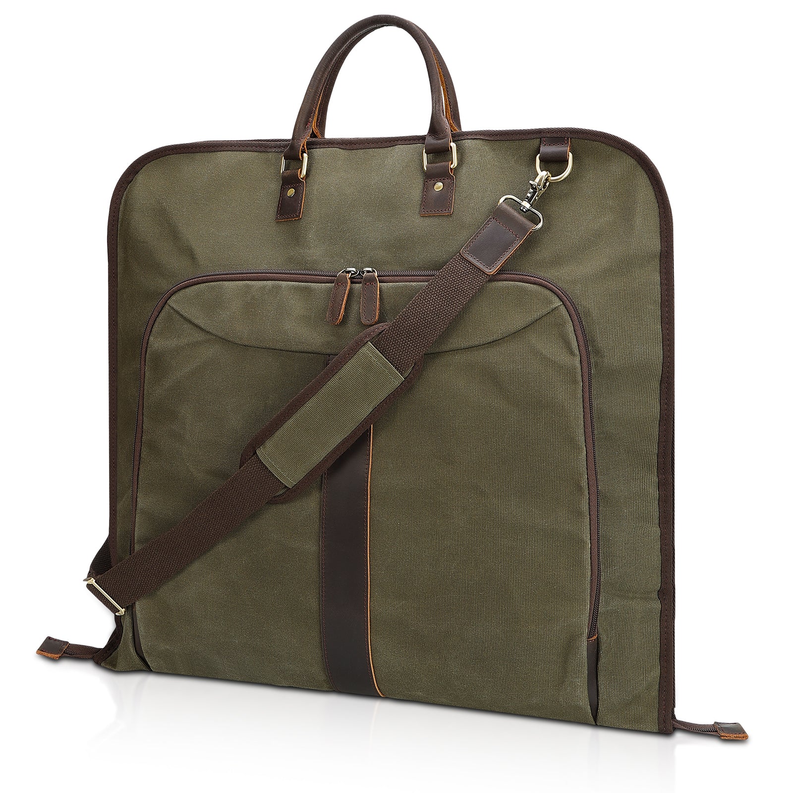 Waxed Canvas Full Grain Leather Trim Garment Carry On Bag (Army Green)