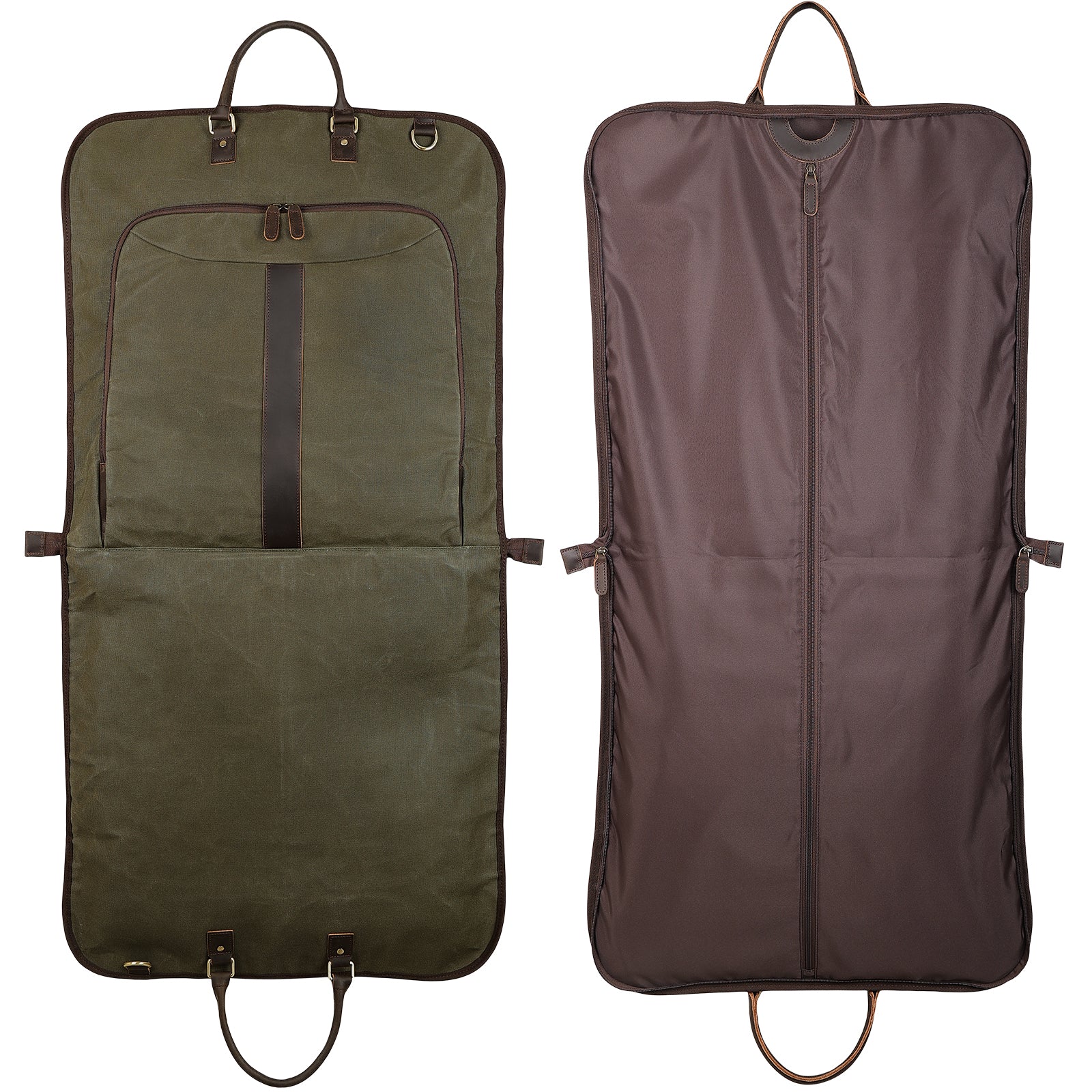 Waxed Canvas Full Grain Leather Trim Garment Carry On Bag (Army Green,Unfold the front and back)