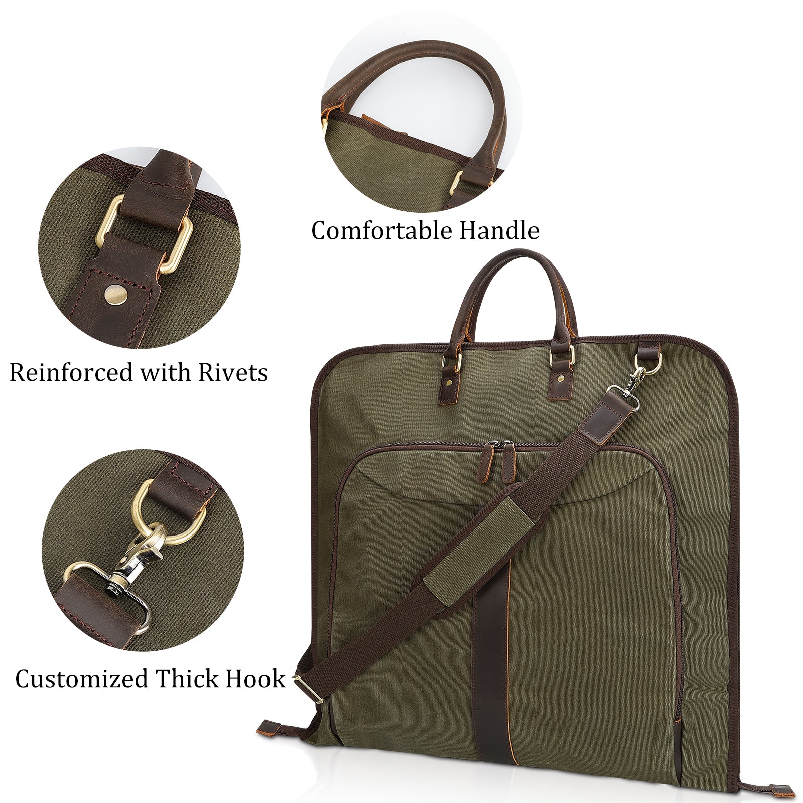 Waxed Canvas Full Grain Leather Trim Garment Carry On Bag (Details)