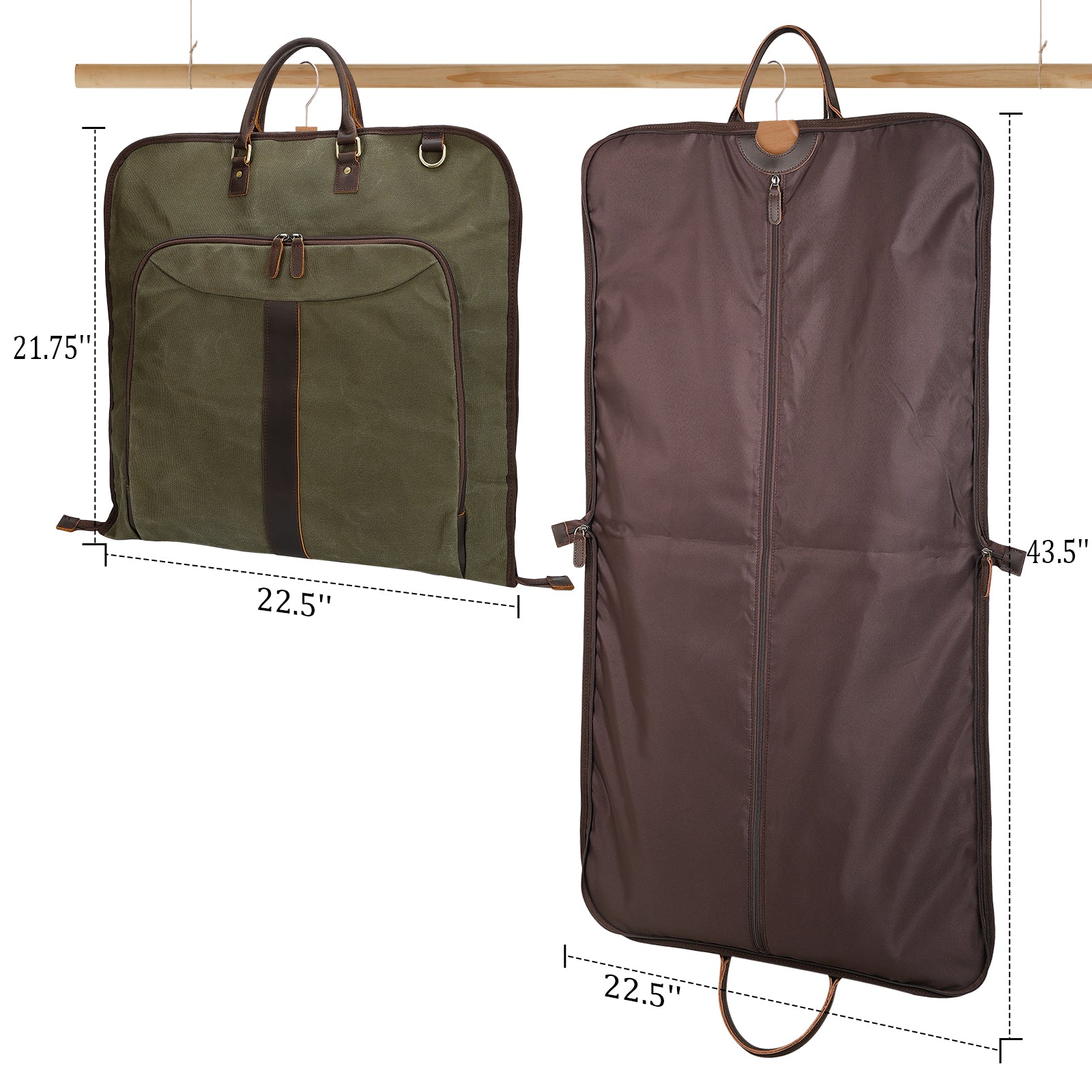 Waxed Canvas Full Grain Leather Trim Garment Carry On Bag (Dimension)