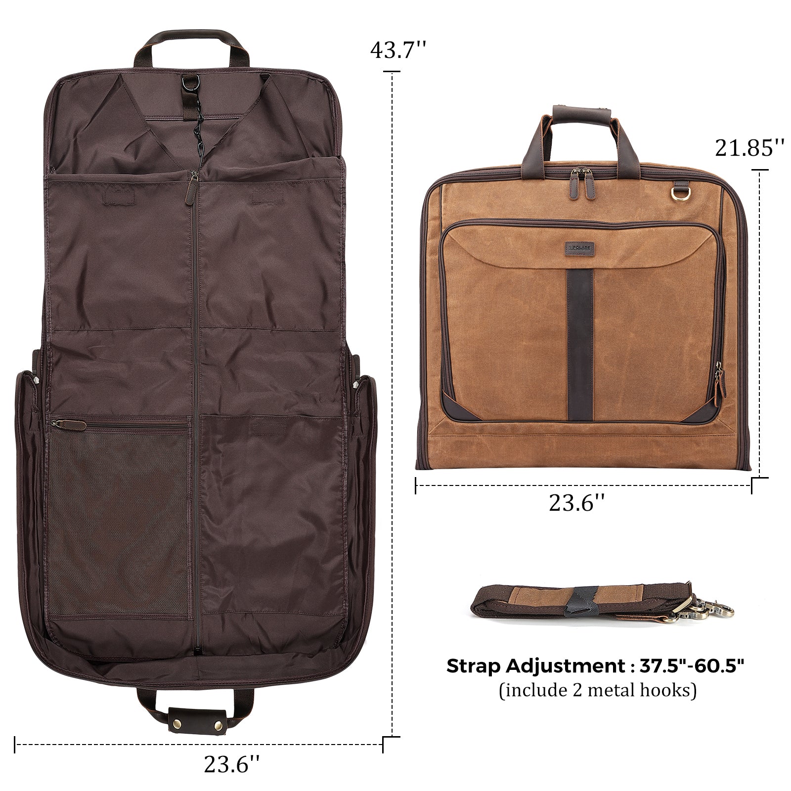 Polare Waxed Canvas Leather Trim Garment Carry on Bag (Dimension,carry on garment bag)