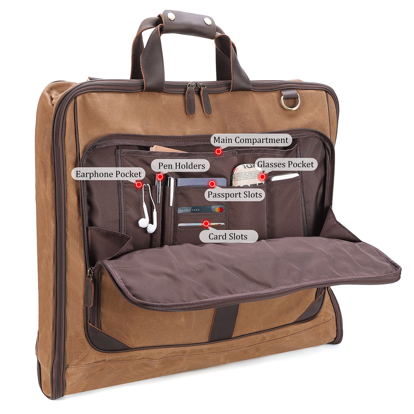 Polare Waxed Canvas Leather Trim Garment Carry on Bag (Front Pocket)