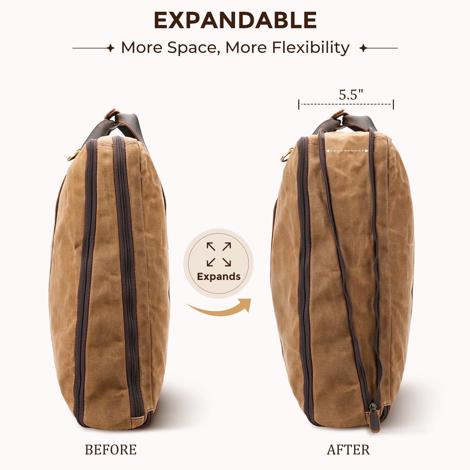 Waxed Canvas Garment Bag with Full Grain Leather Trim expandable travel design