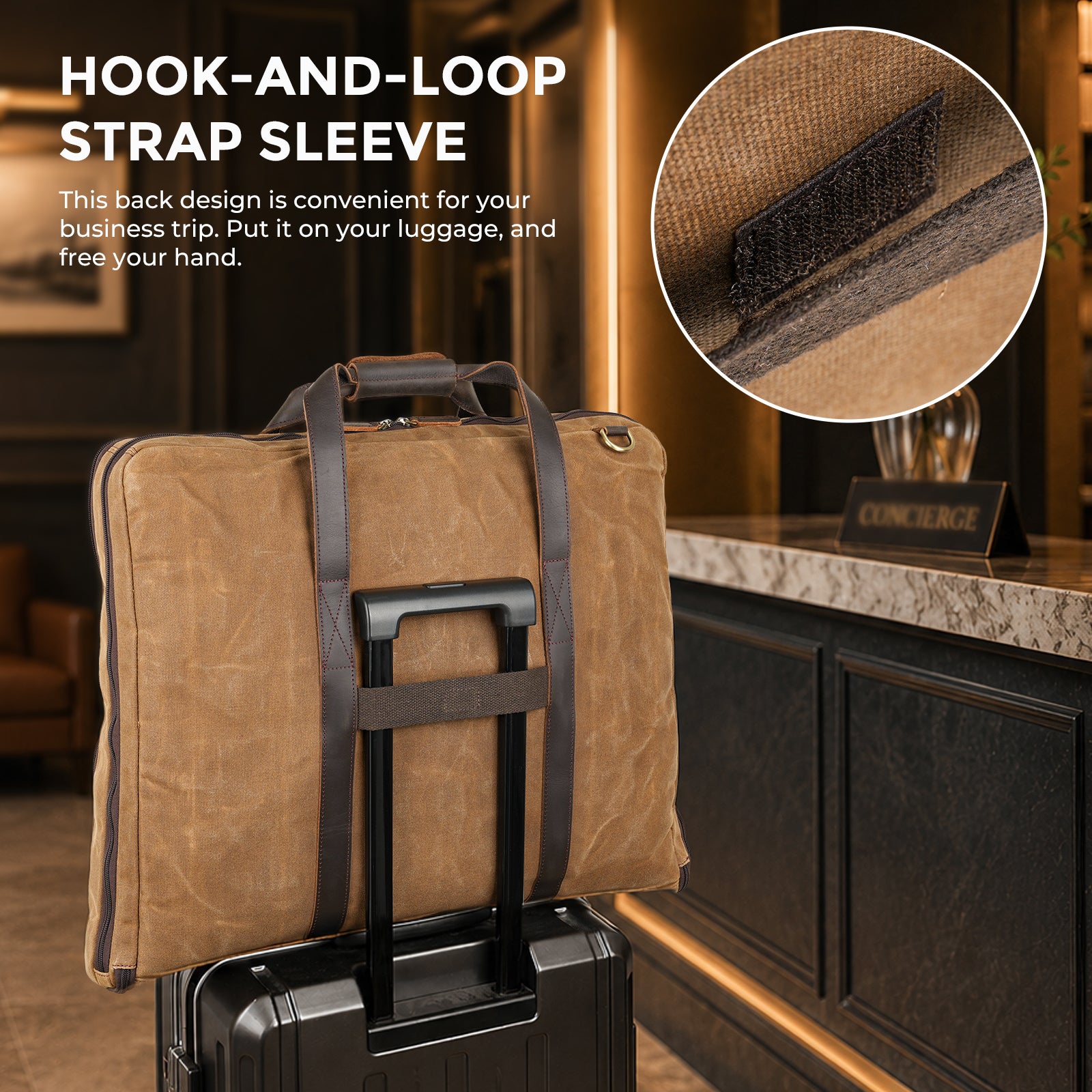 Waxed Canvas Garment Bag with Full Grain Leather Trim trolley sleeve luggage strap