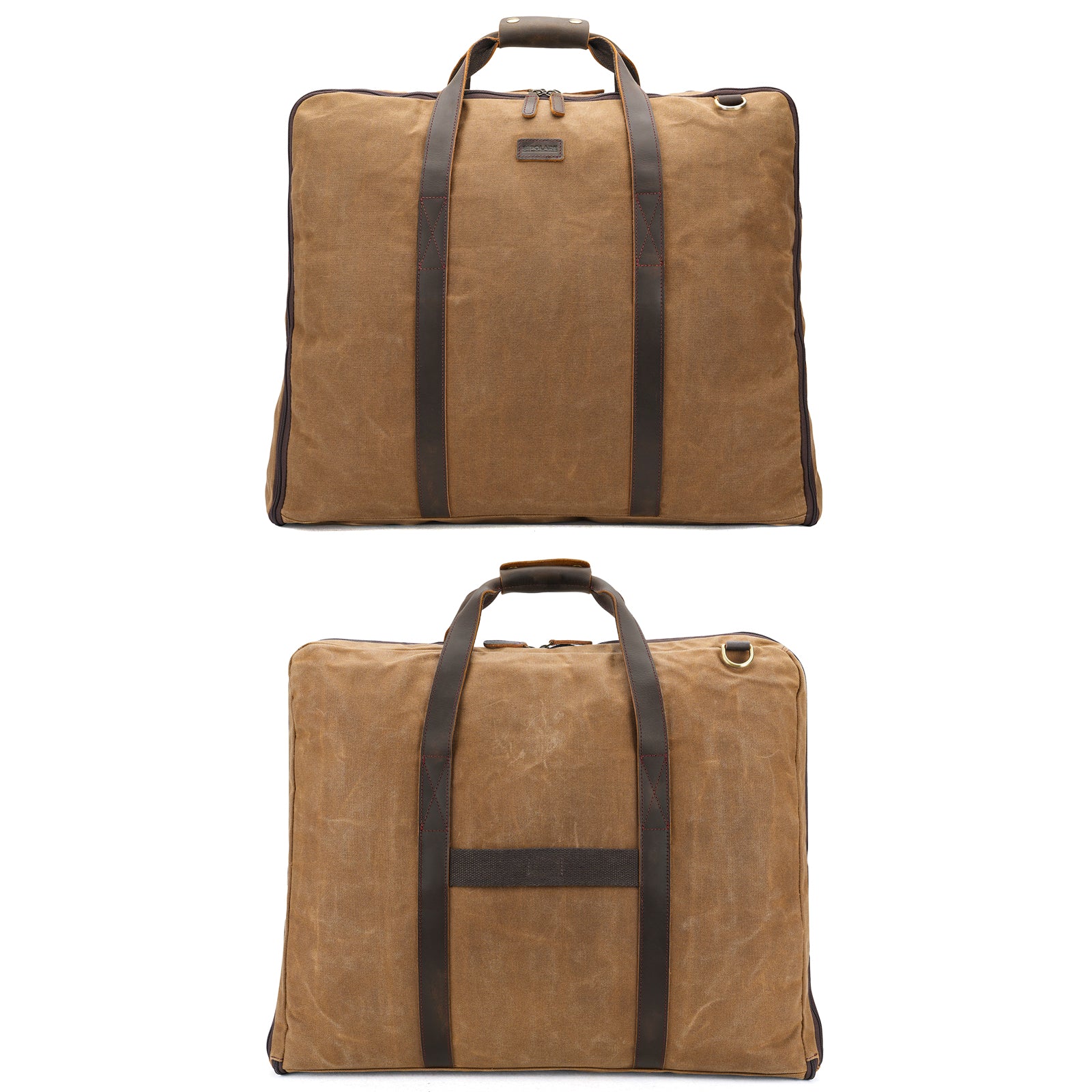 Waxed Canvas Garment Bag with Full Grain Leather Trim foldable garment carrier