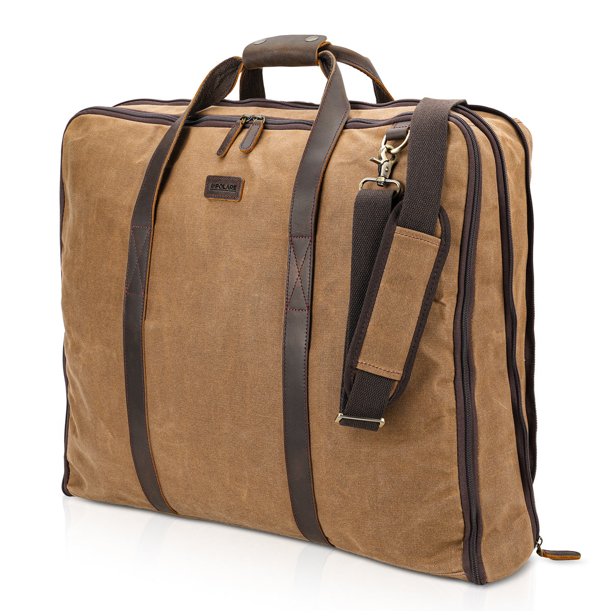 Waxed Canvas Garment Bag with Full Grain Leather Trim carry on garment luggage