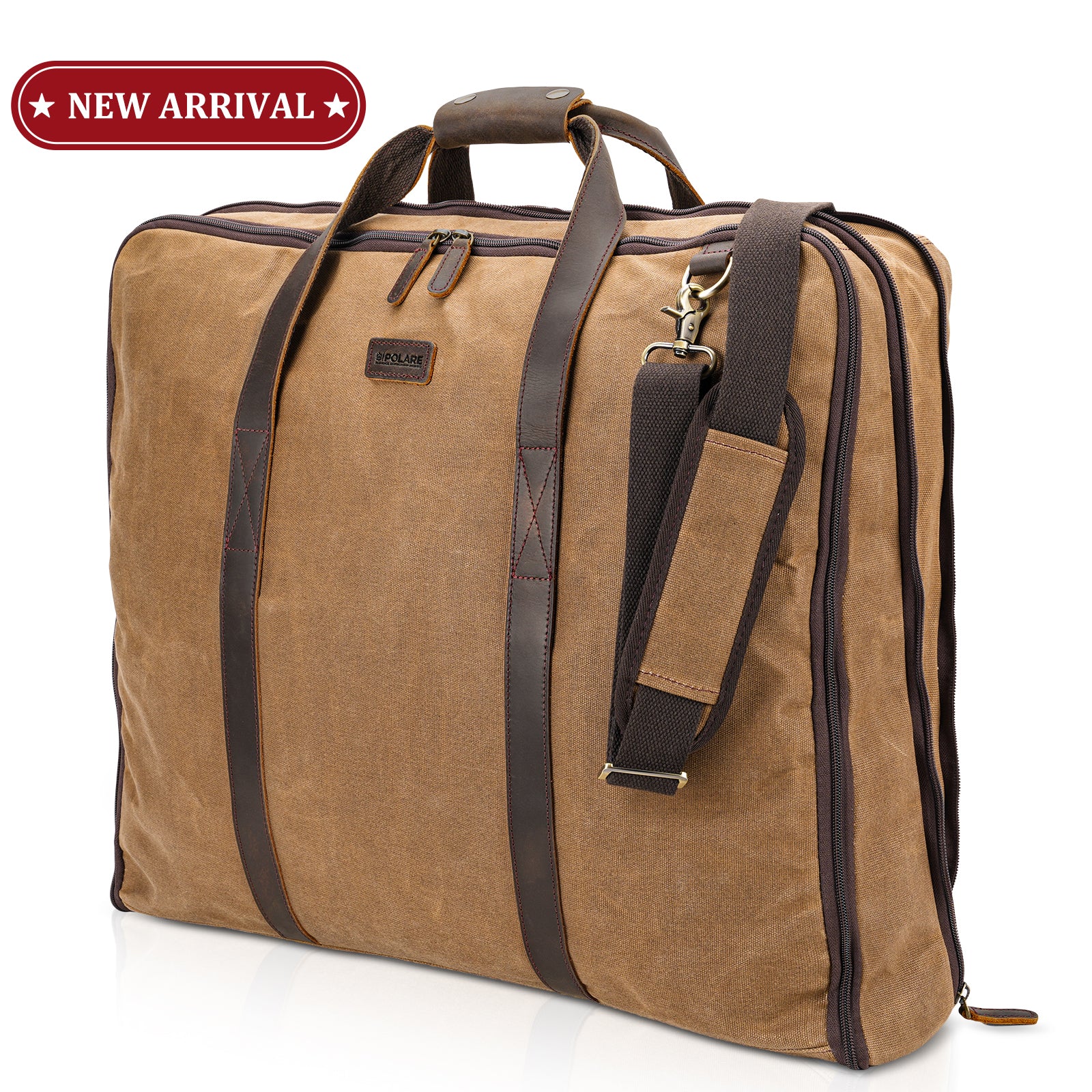 Waxed Canvas Garment Bag with Full Grain Leather Trim carry on garment luggage