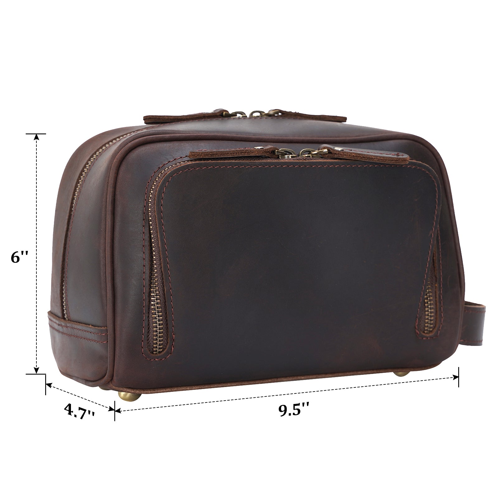 Full Grain Leather Handmade Travel Toiletry Bag (Dark Brown,Dimension)