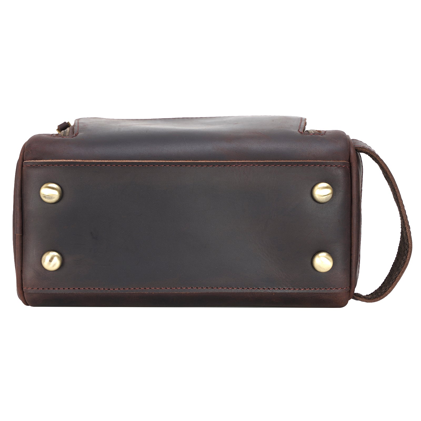 Full Grain Leather Handmade Travel Toiletry Bag (Dark Brown, Bottom)