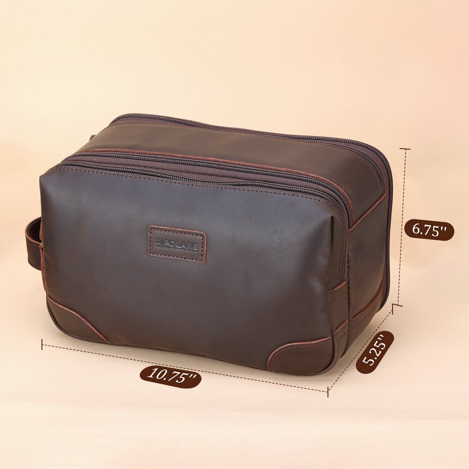 Full Grain Leather Toiletry Bag Dopp Kit Shaving Cosmetic Case (Dimension)