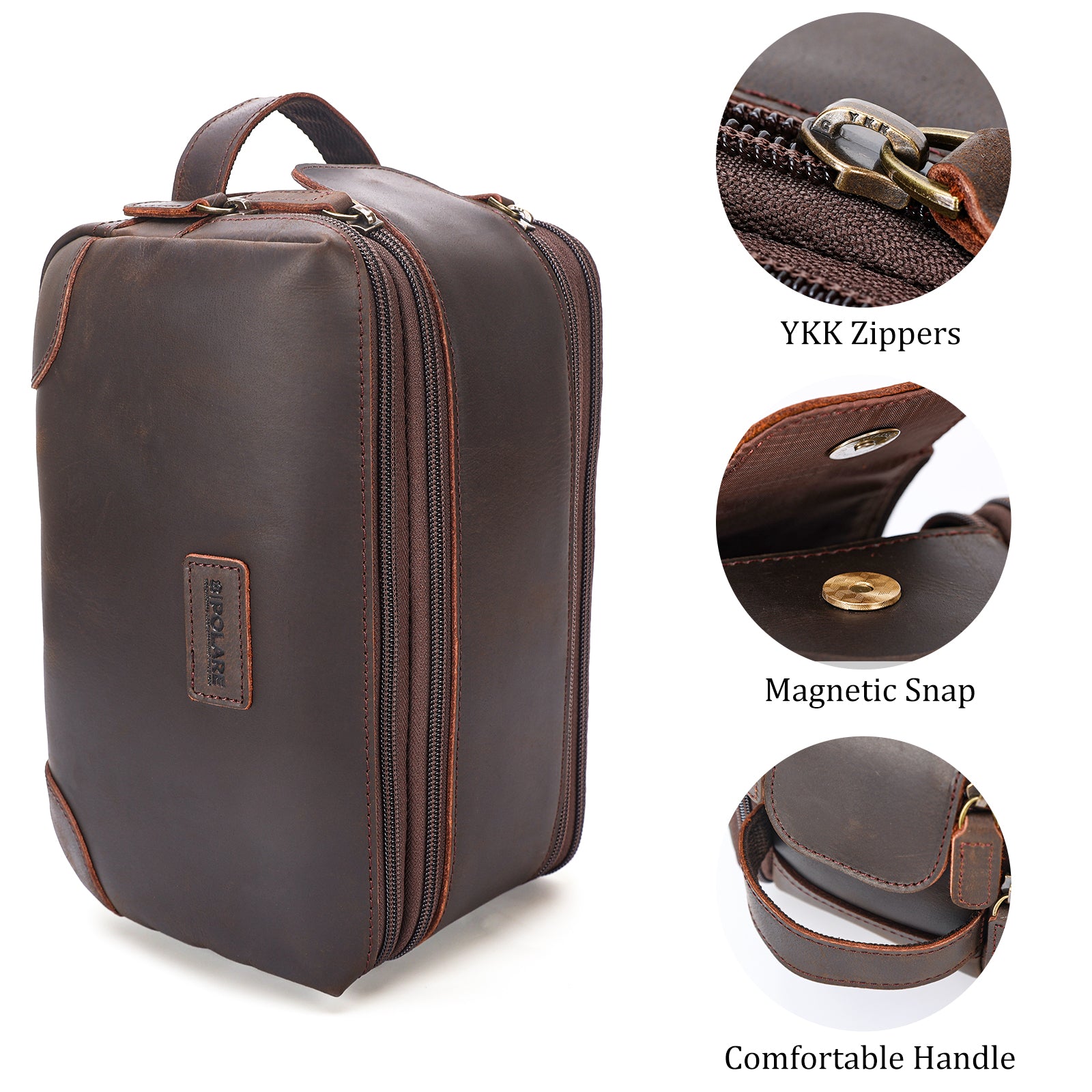Full Grain Leather Toiletry Bag Dopp Kit Shaving Cosmetic Case (Details)