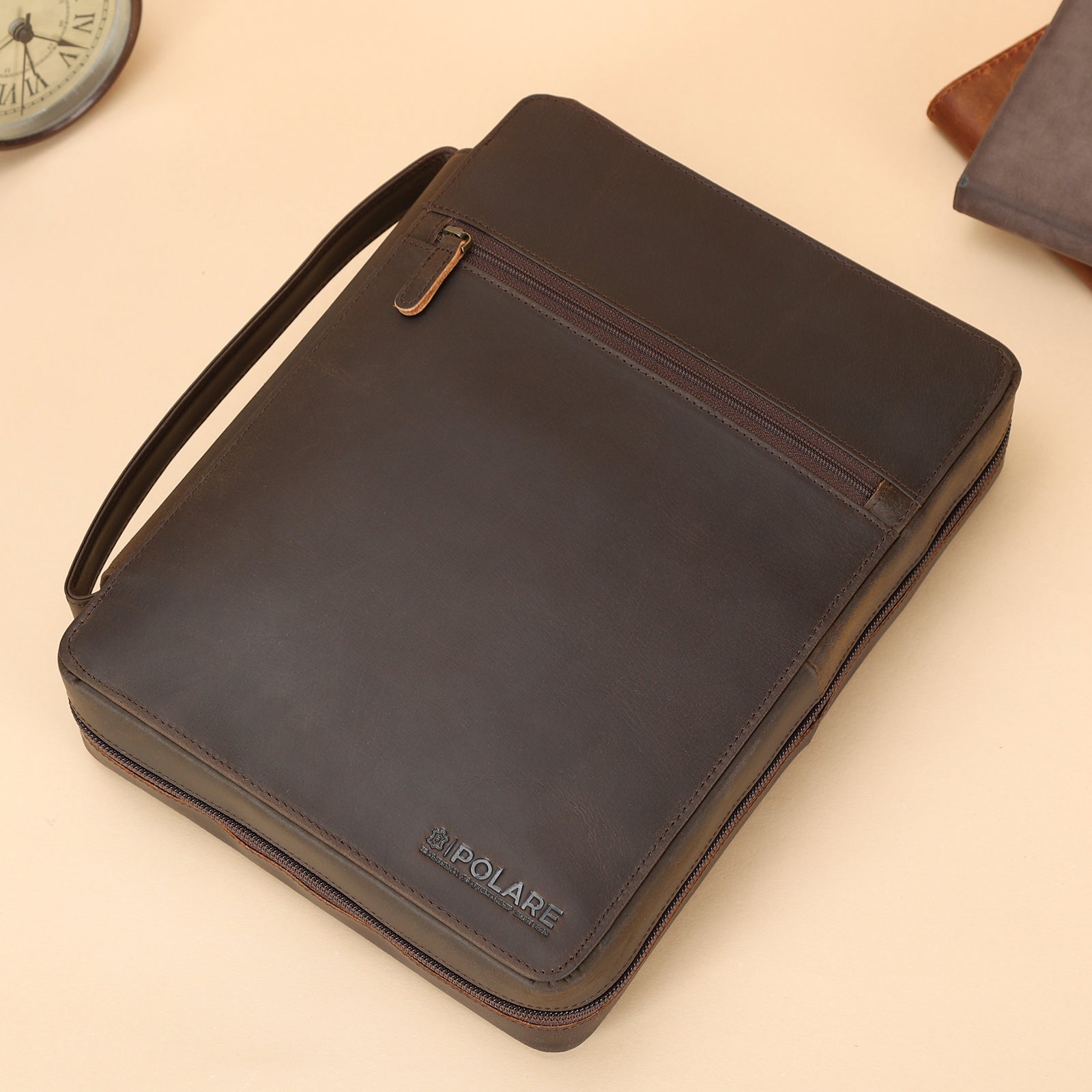 Full Grain Leather Bible Cover Book Holder Carrying Case (Scenario Shows)