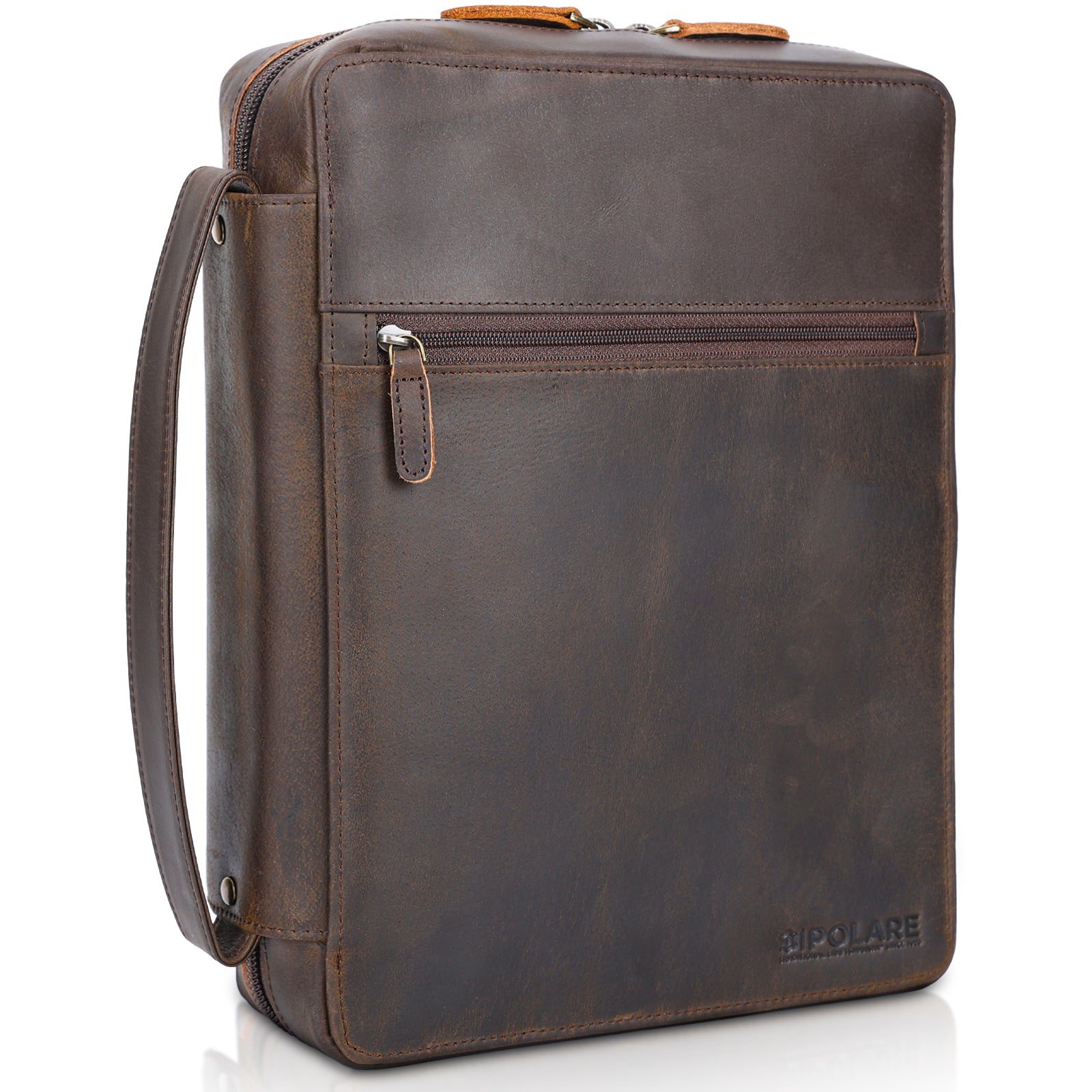 Full Grain Leather Bible Cover Book Holder Carrying Case (Dark Brown)