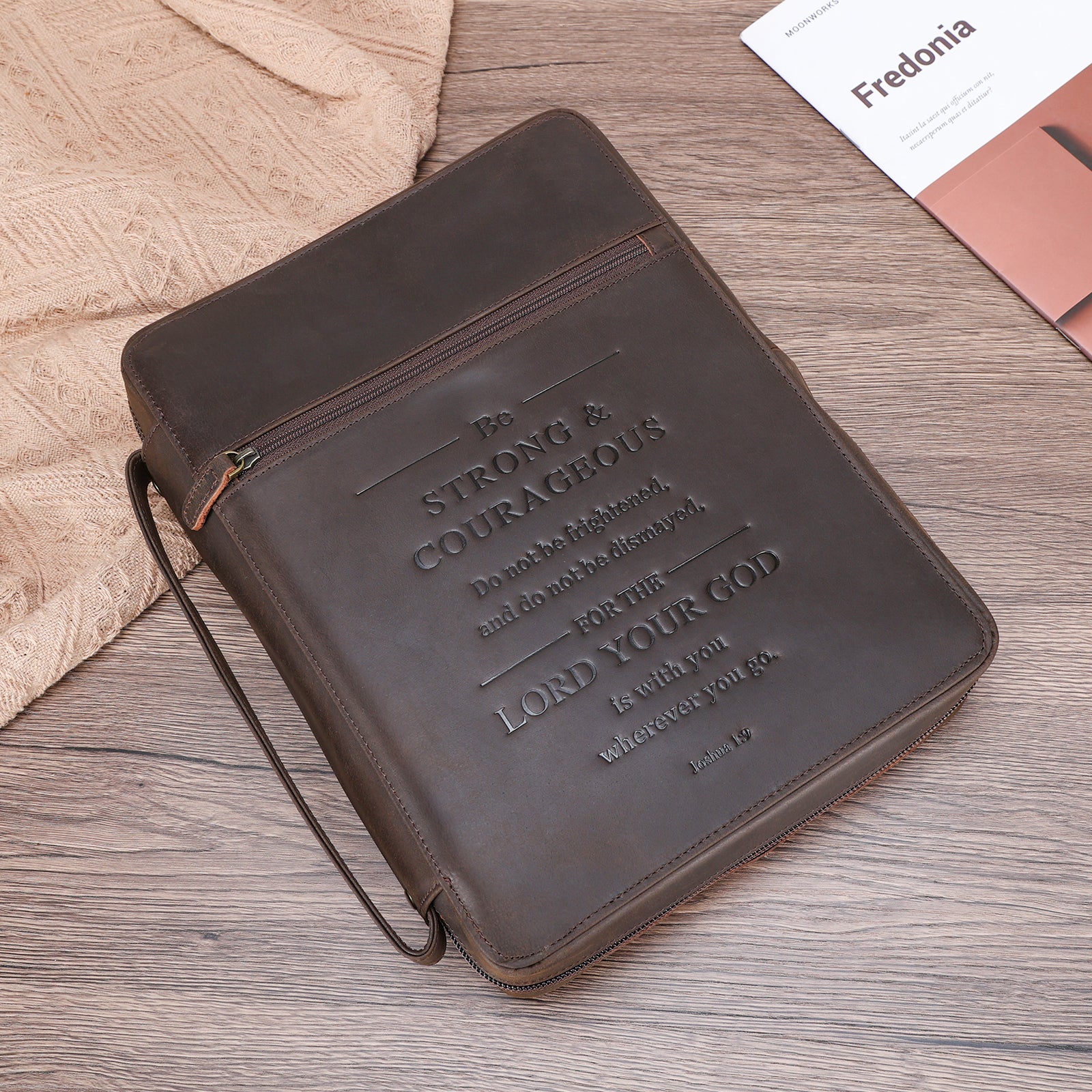 Full Grain Leather Bible Cover Book Holder Carrying Case (Scenario Shows)