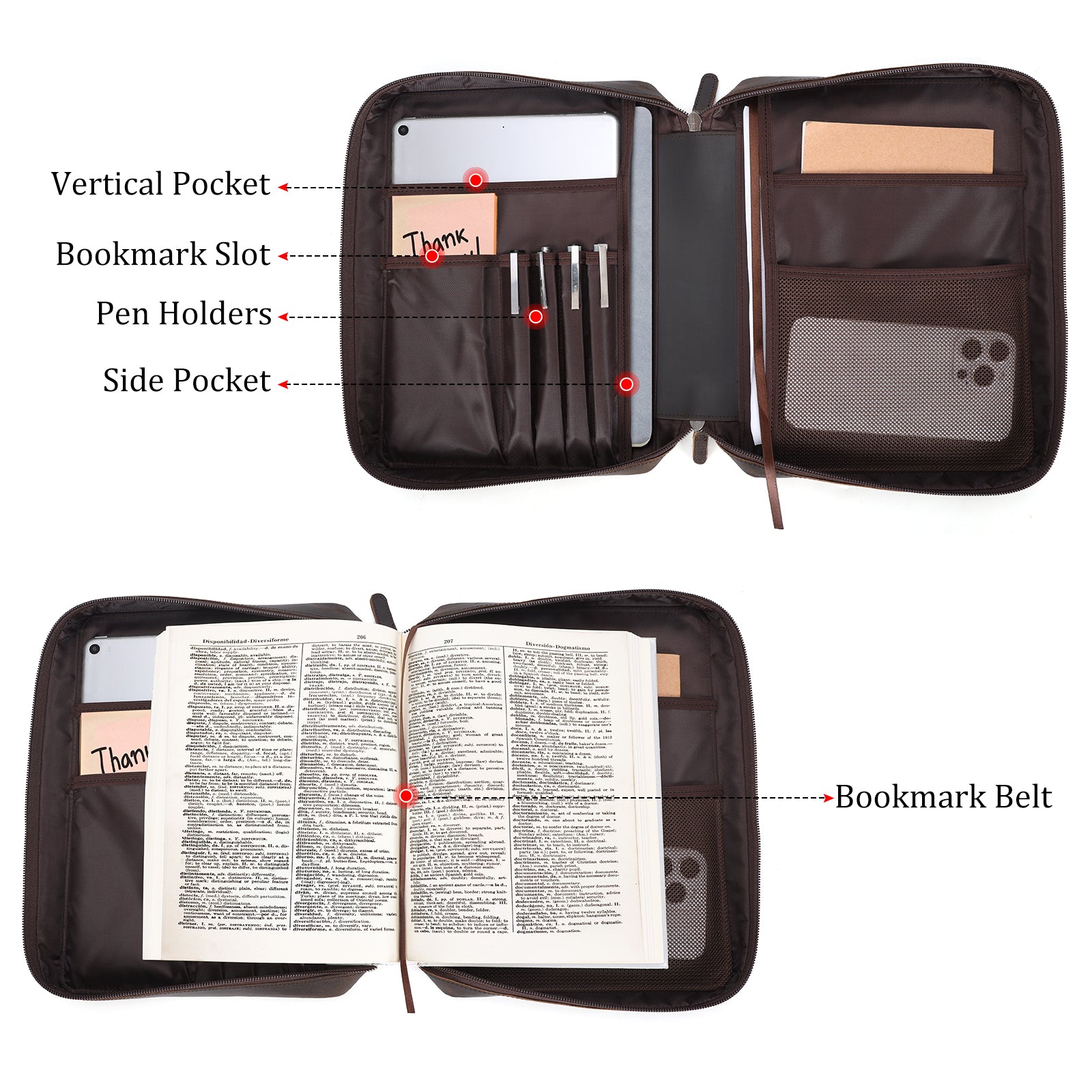 Full Grain Leather Bible Cover Book Holder Carrying Case (Inside)