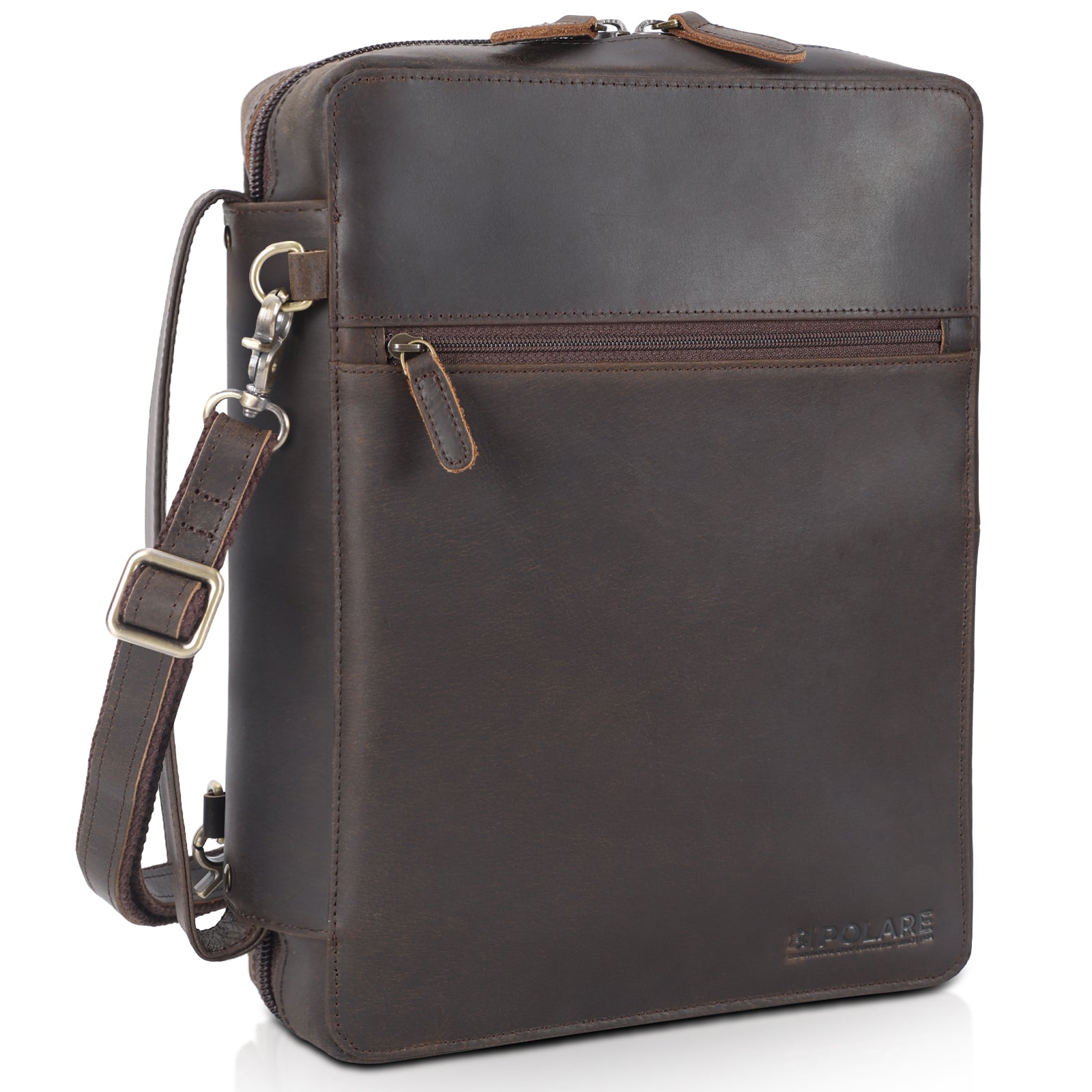 Full Grain Leather Bible Cover Book Holder Carrying Case ( Dark Brown With Shoulder Strap)
