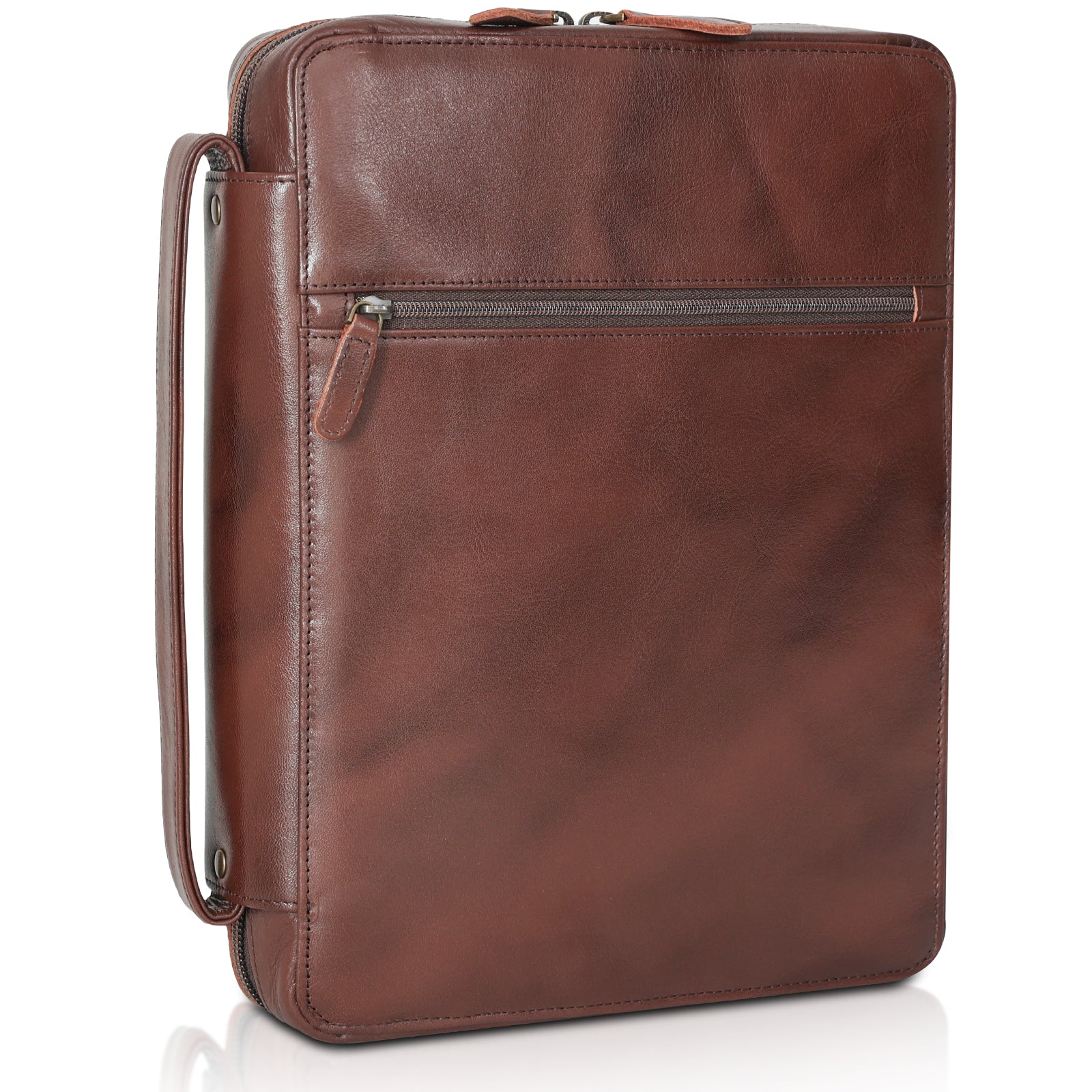 Full Grain Leather Bible Cover Book Holder Carrying Case (Coffee)
