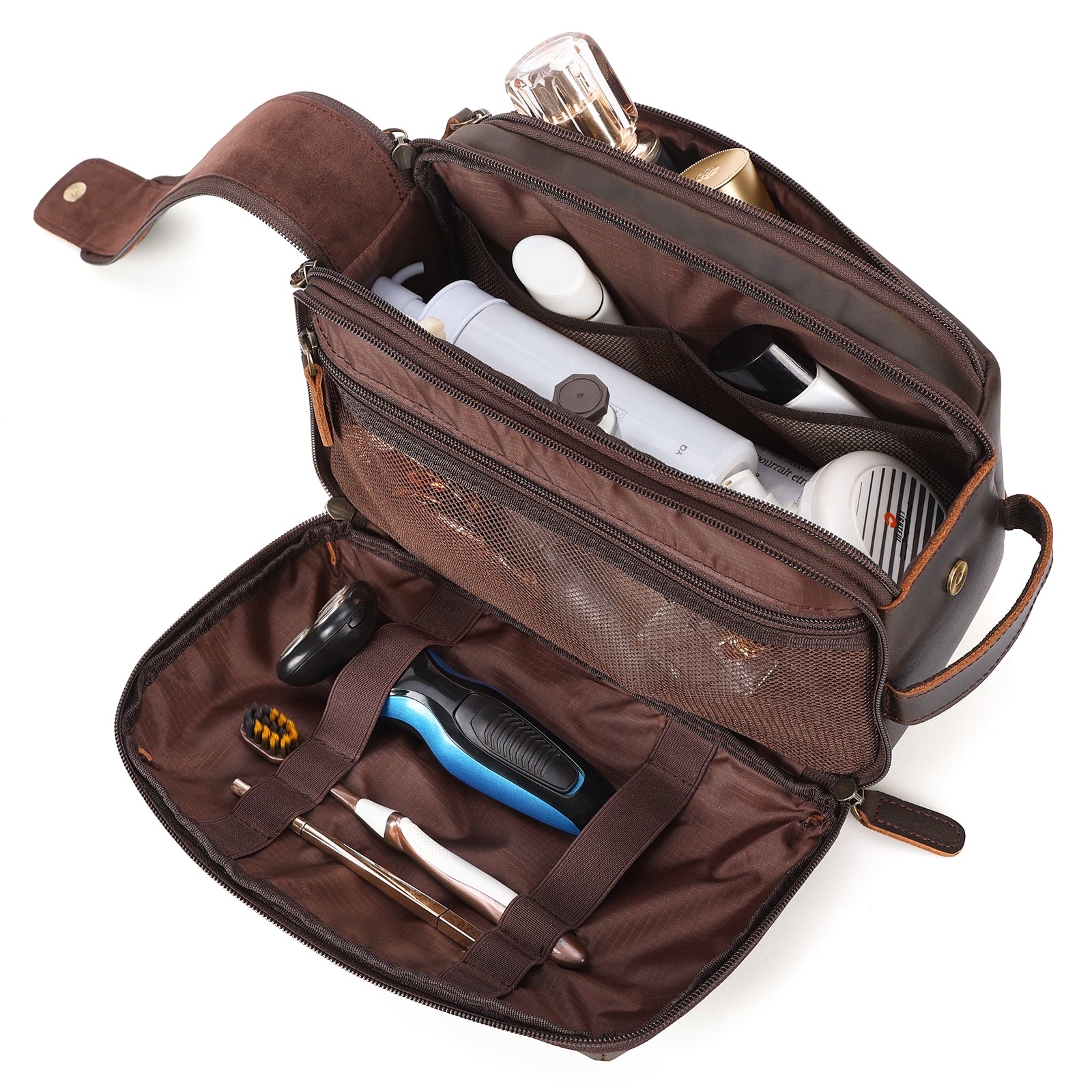 Full Grain Leather Toiletry Bag Travel Cosmetic Case Shaving Kit (Inside)