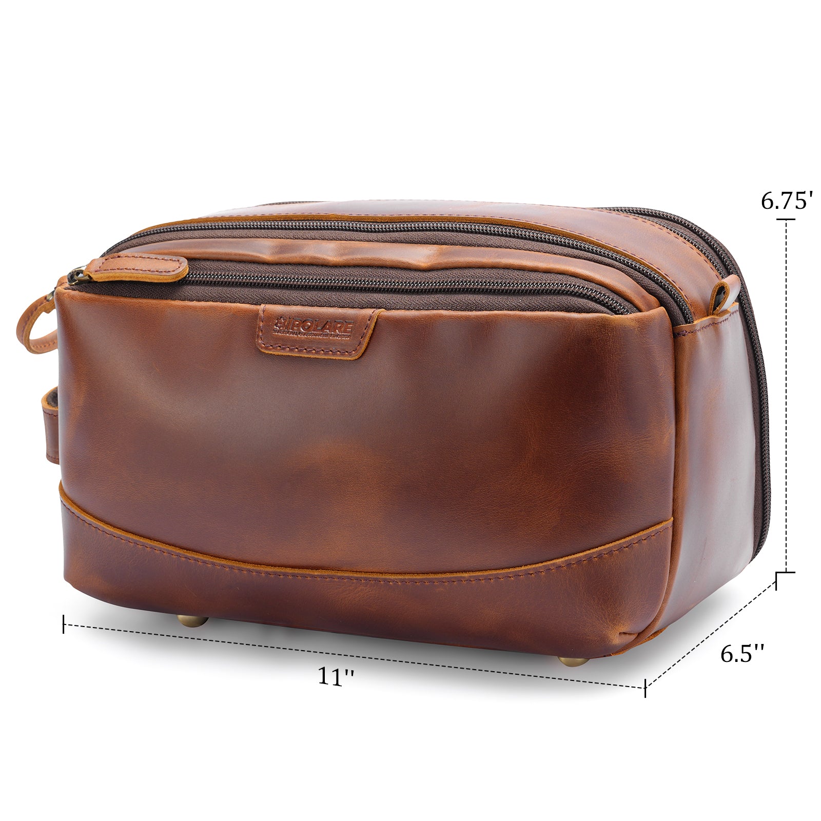 Polare Full Grain Leather Toiletry Bag for Men Large Travel Cosmetic Case Dopp Kit Shaving Kit Wash Pouch with YKK Zippers