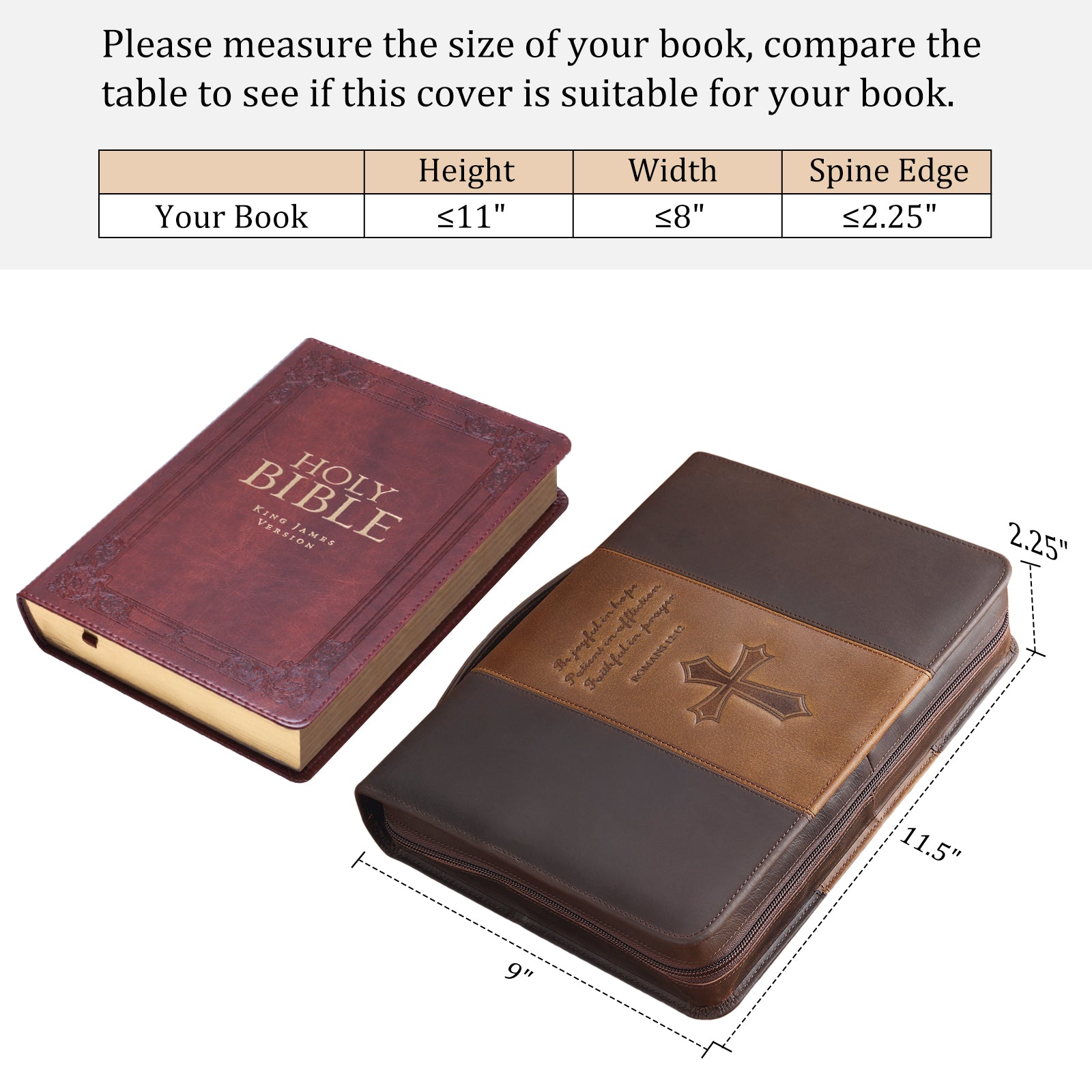 Leather Bible Case Book Protective Holder Bible Cover (Dimension)