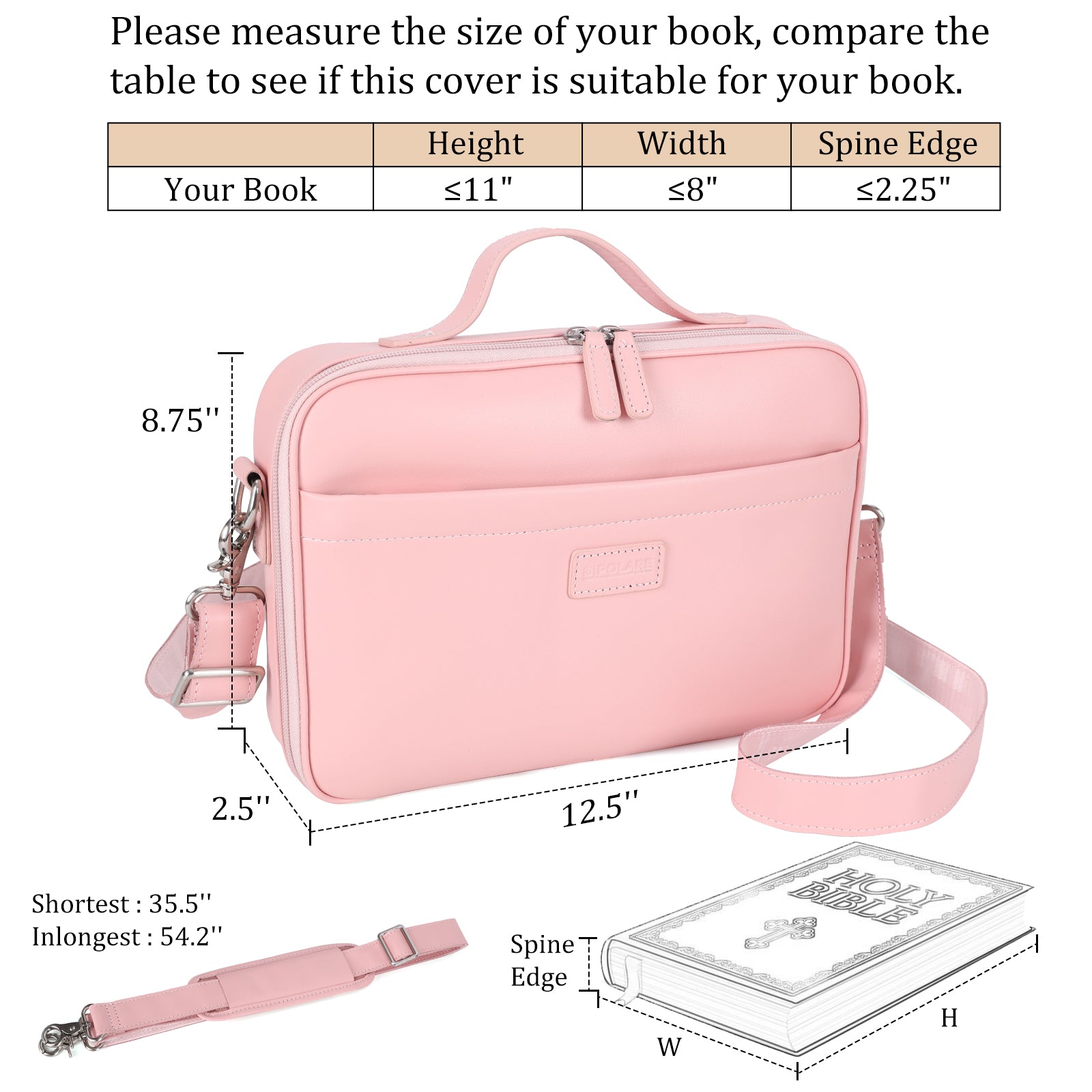 Full Grain Napa Leather Bible Cover for Women (Dimension)
