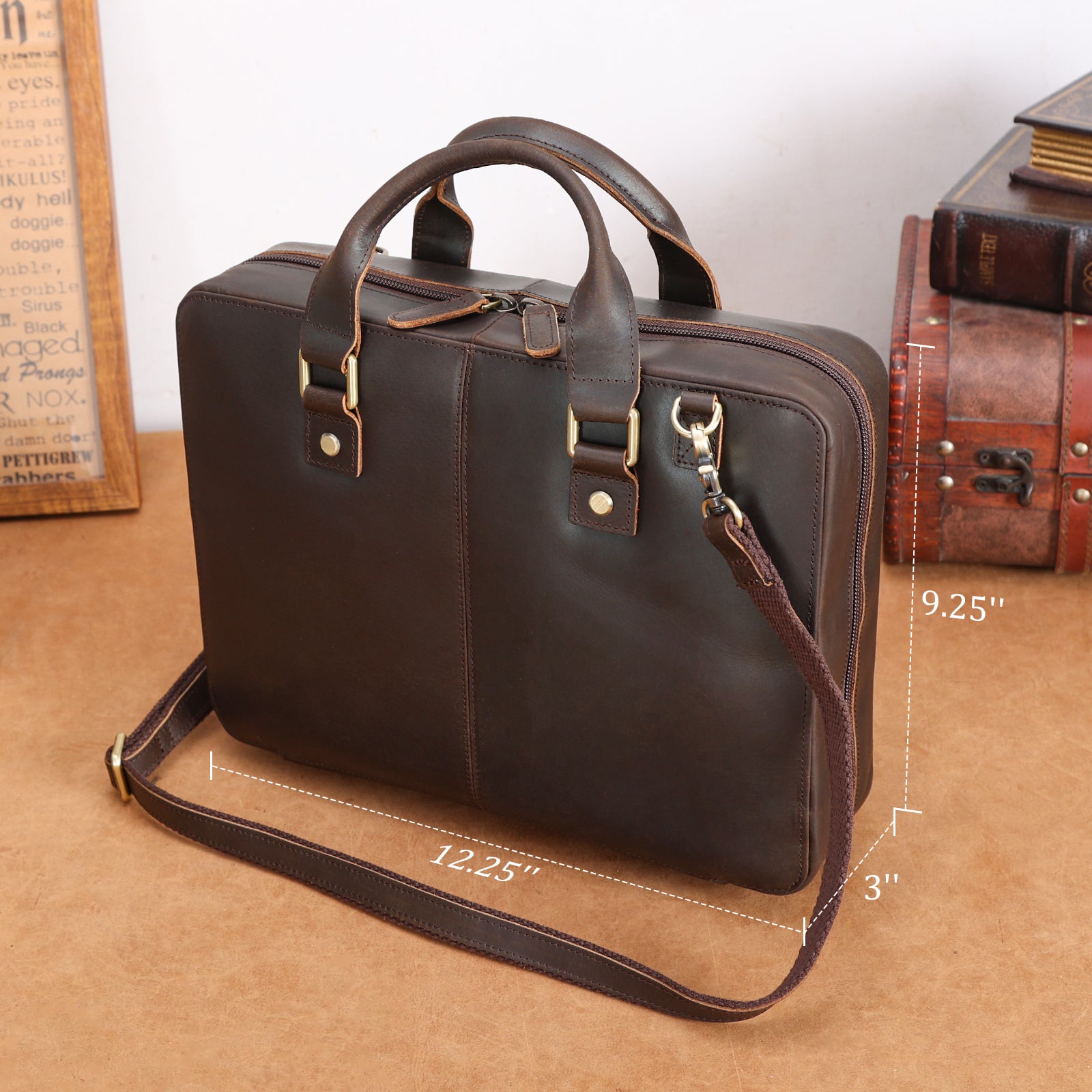 Leather Bible Cover Case Carrying Book Bag (Dark Brown,Dimension)