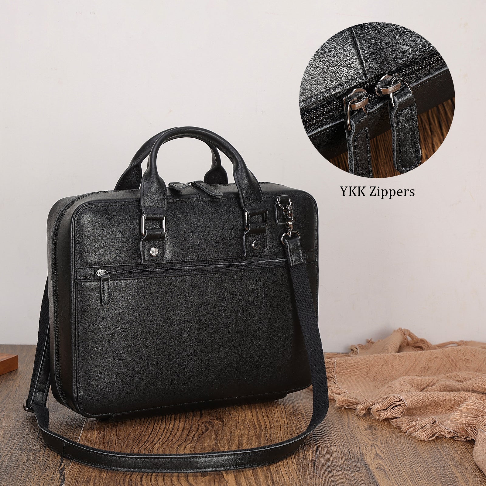 Leather Bible Cover Case Carrying Book Bag (Black,Front/YKK Zippers)
