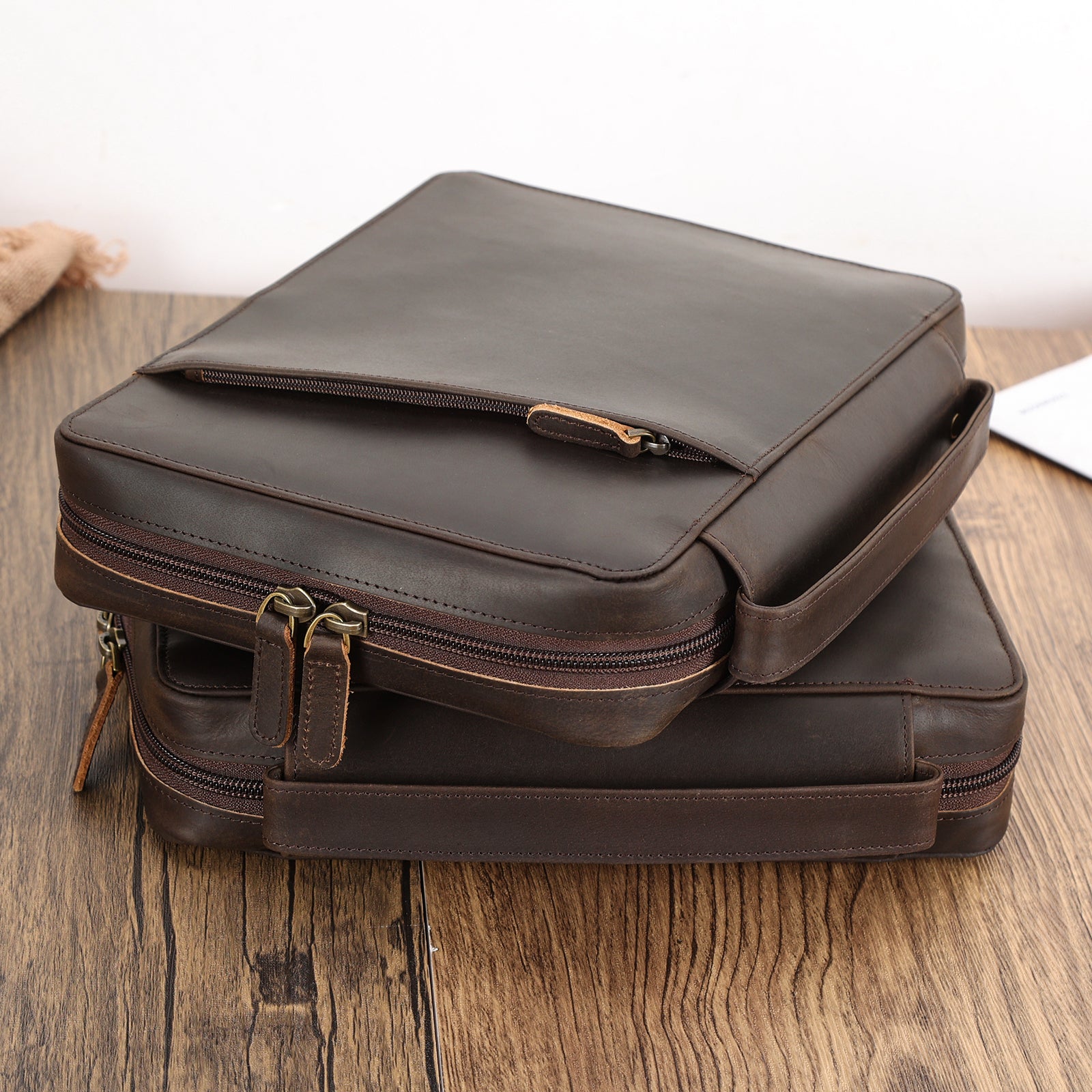 Full Grain Leather Bible Cover Church Bag (Dark Brown,Scenario Shows)