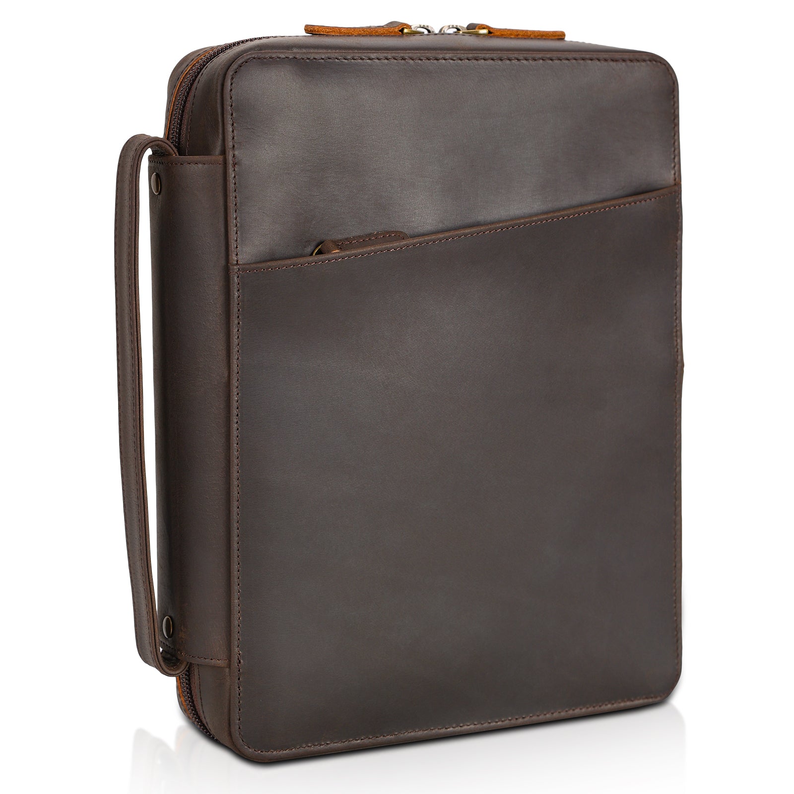 Full Grain Leather Bible Cover Church Bag (Dark Brown)