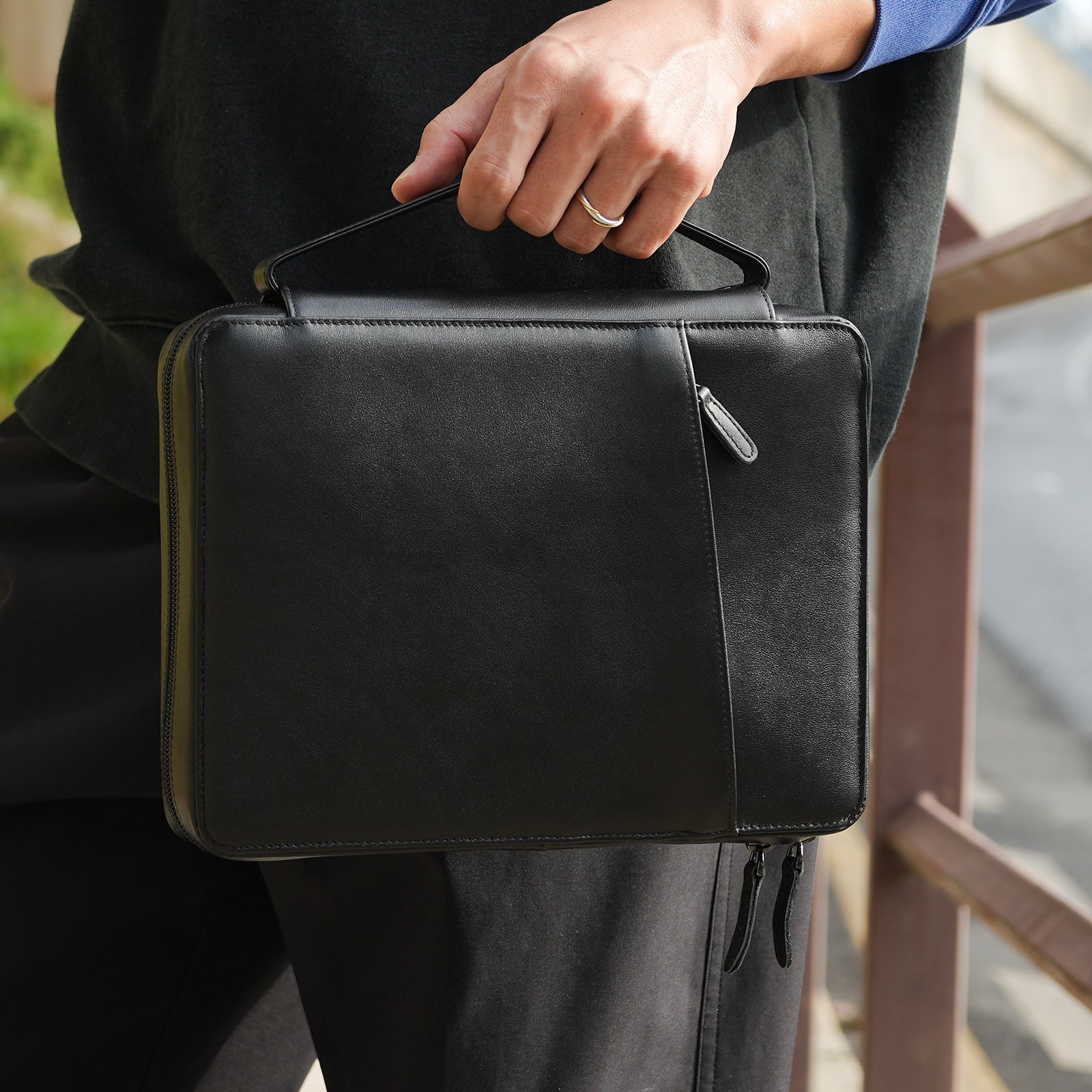 Full Grain Leather Bible Cover Church Bag (Black,Model Display)