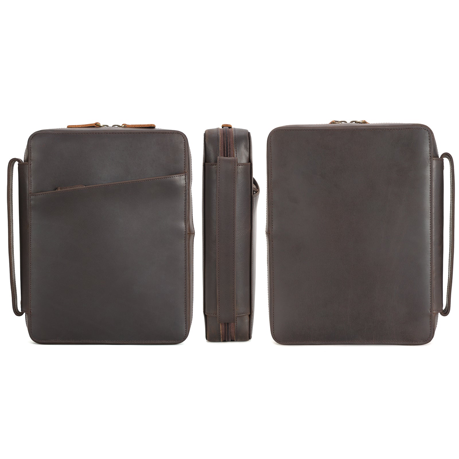 Full Grain Leather Bible Cover Church Bag (Dark Brown,Front/Side/Back)