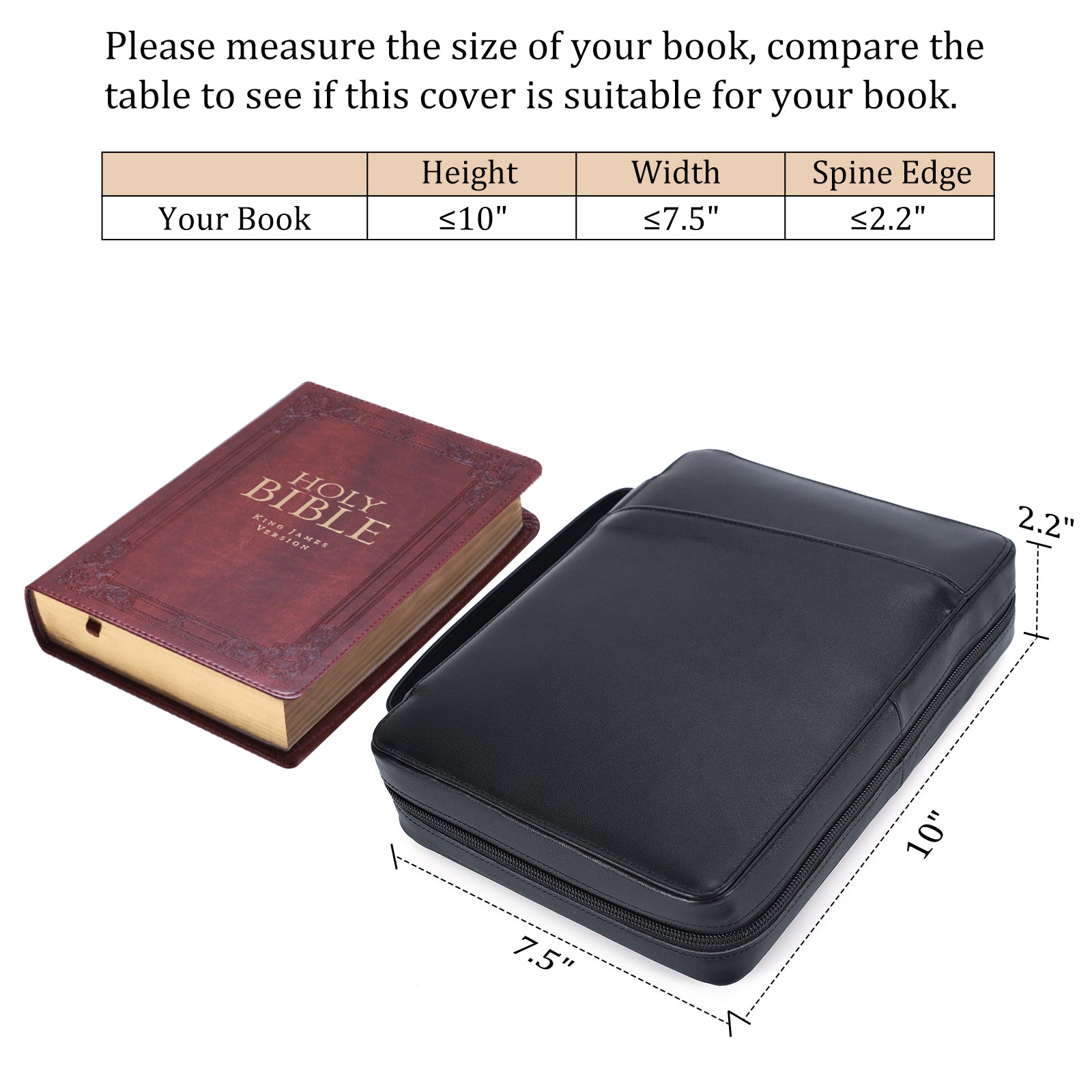 Full Grain Leather Bible Cover Church Bag (Black,Dimension)